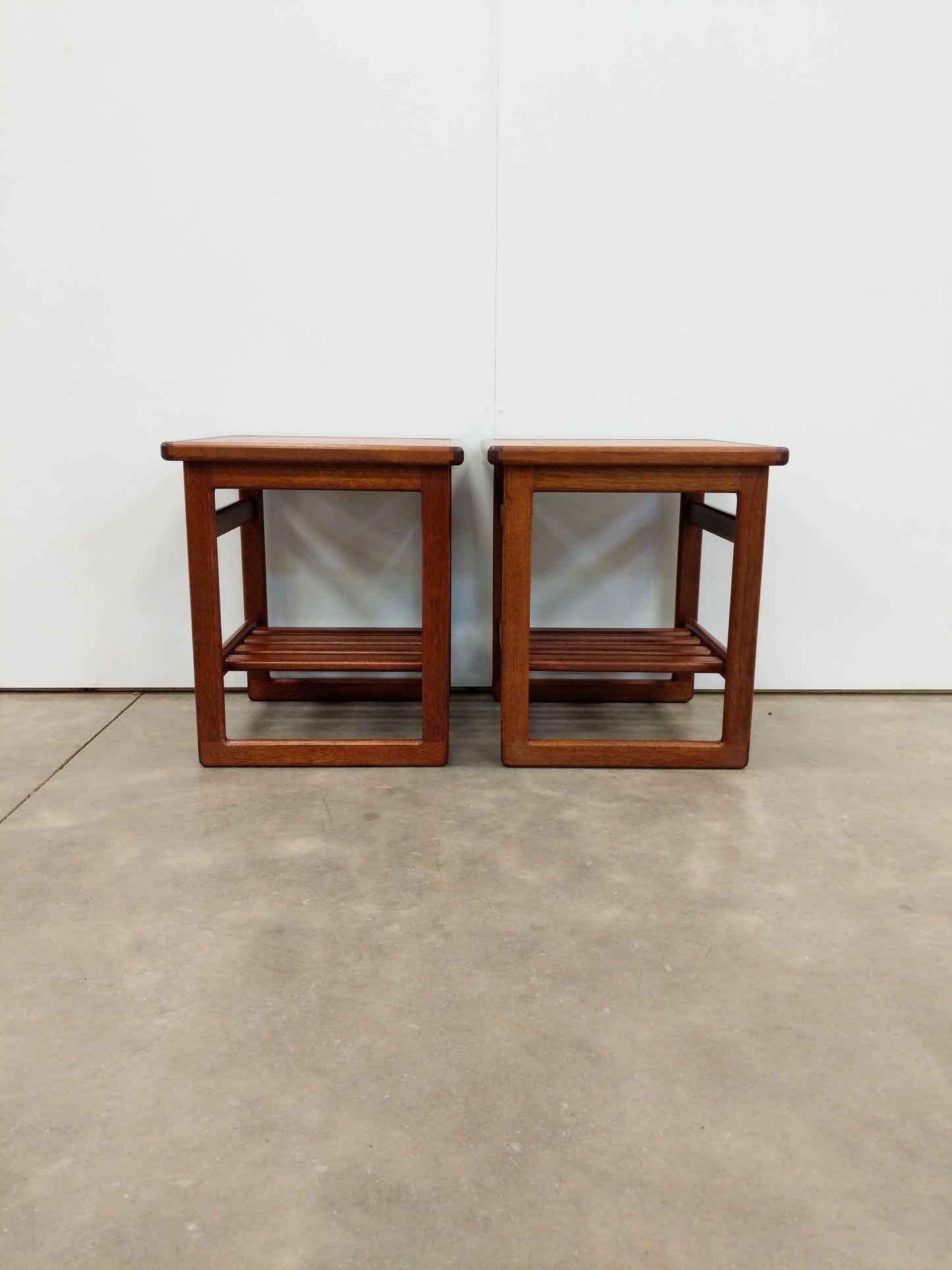 Pair of Vintage Mid Century Modern Teak and Tile Side Tables