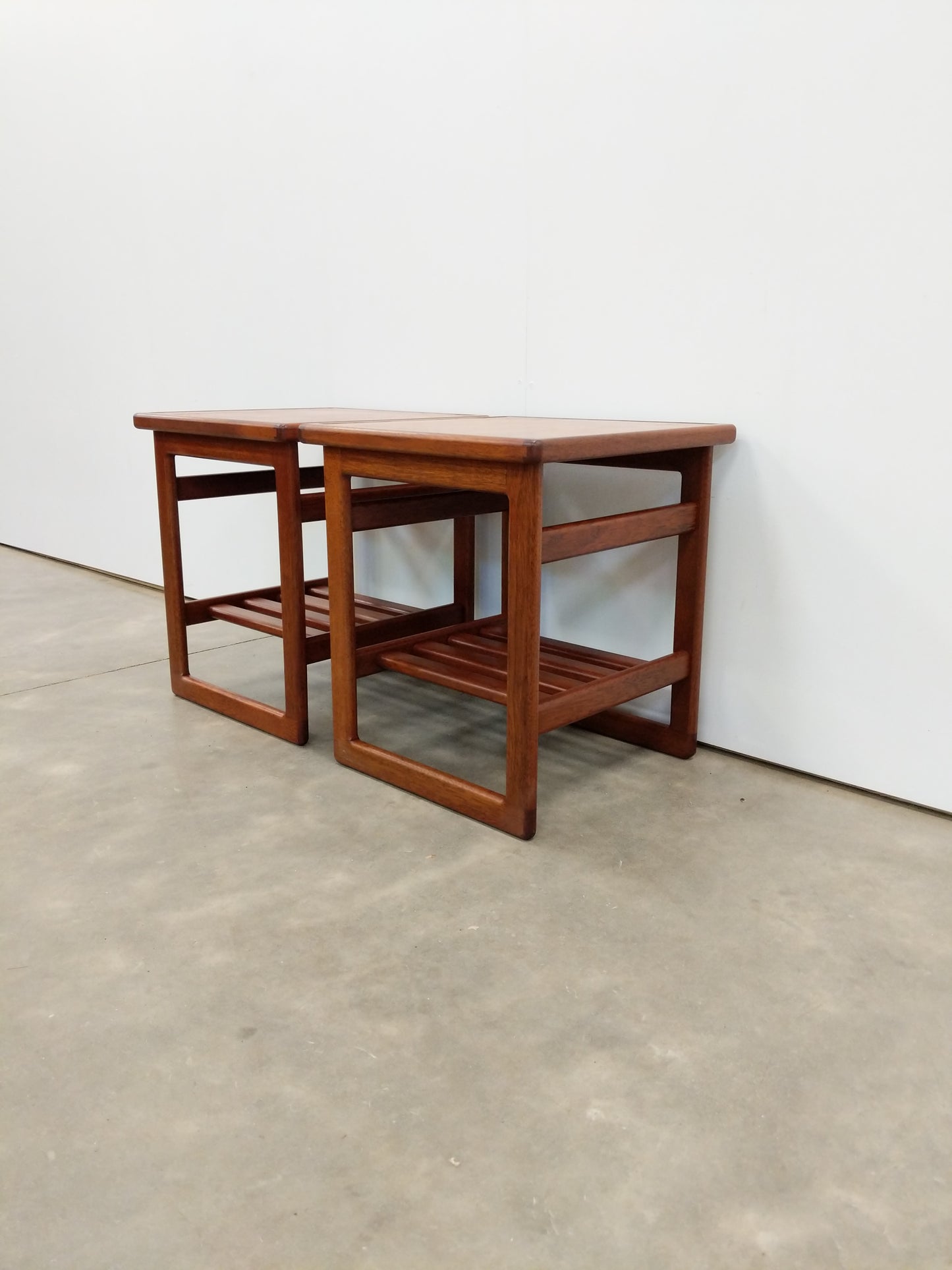 Pair of Vintage Mid Century Modern Teak and Tile Side Tables