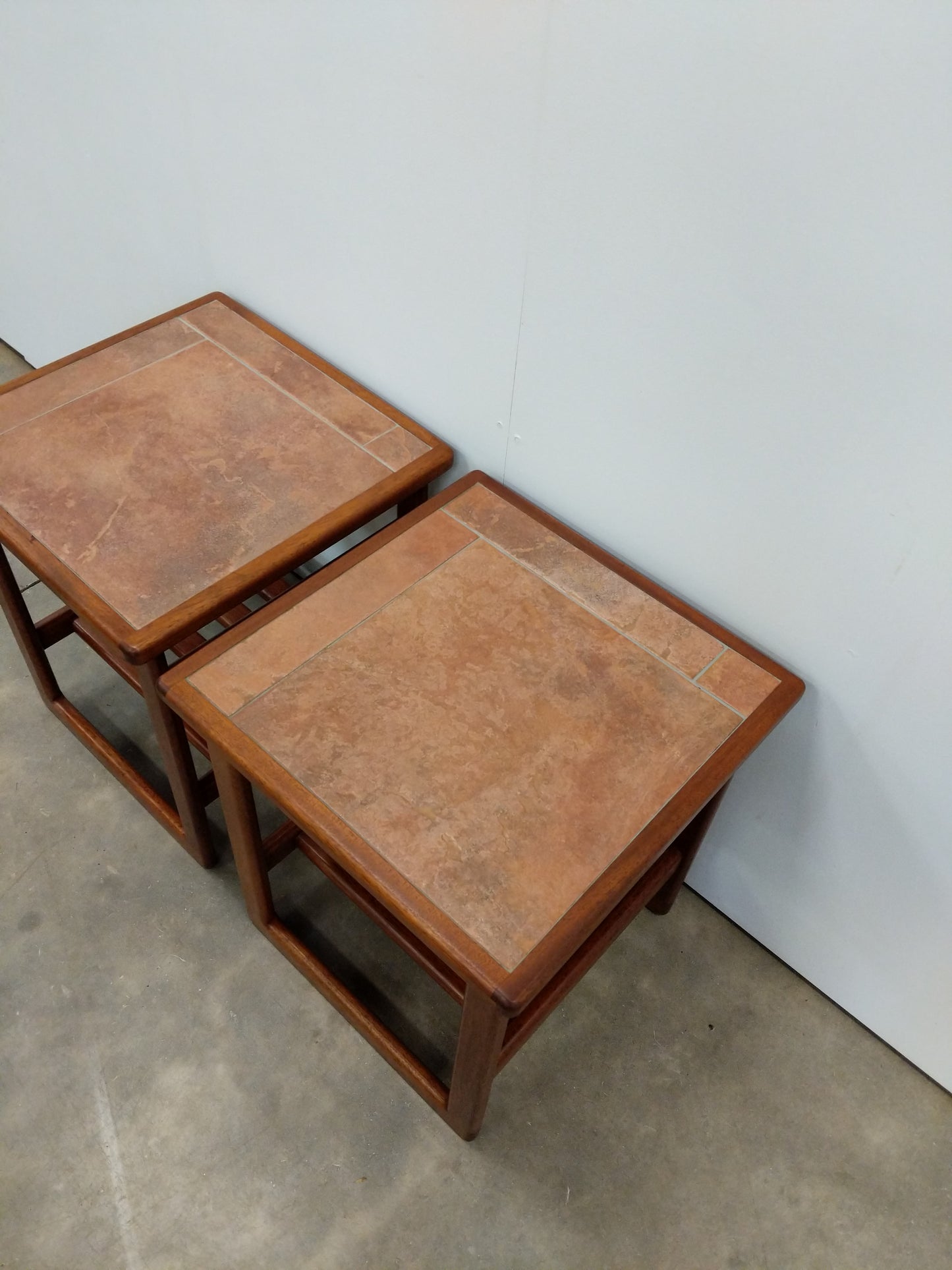 Pair of Vintage Mid Century Modern Teak and Tile Side Tables