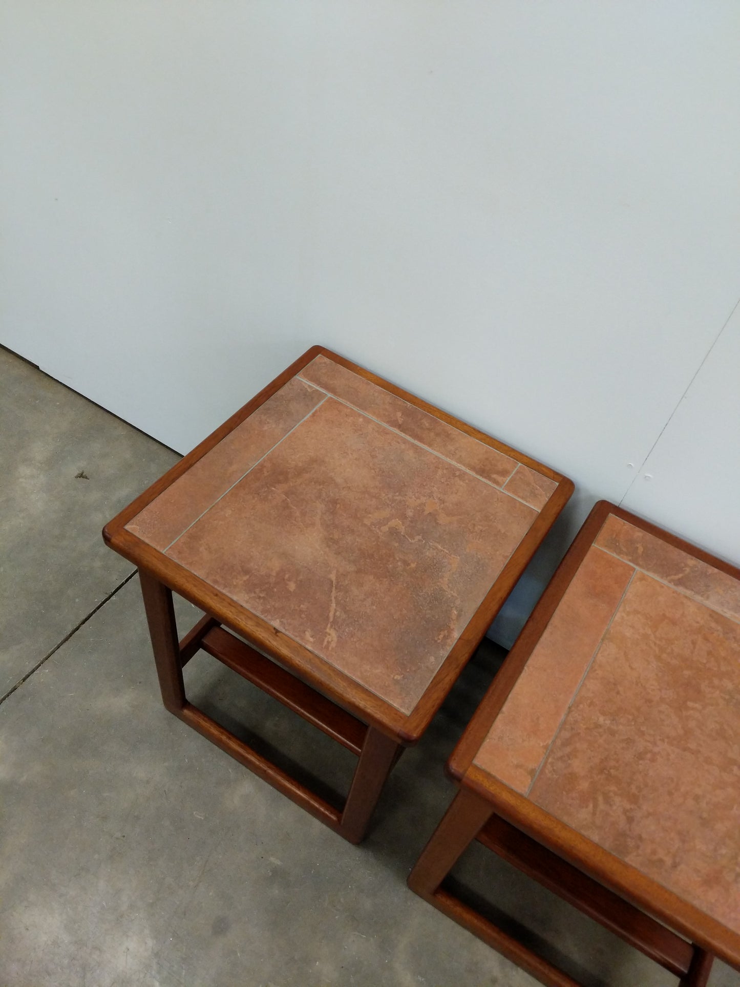 Pair of Vintage Mid Century Modern Teak and Tile Side Tables