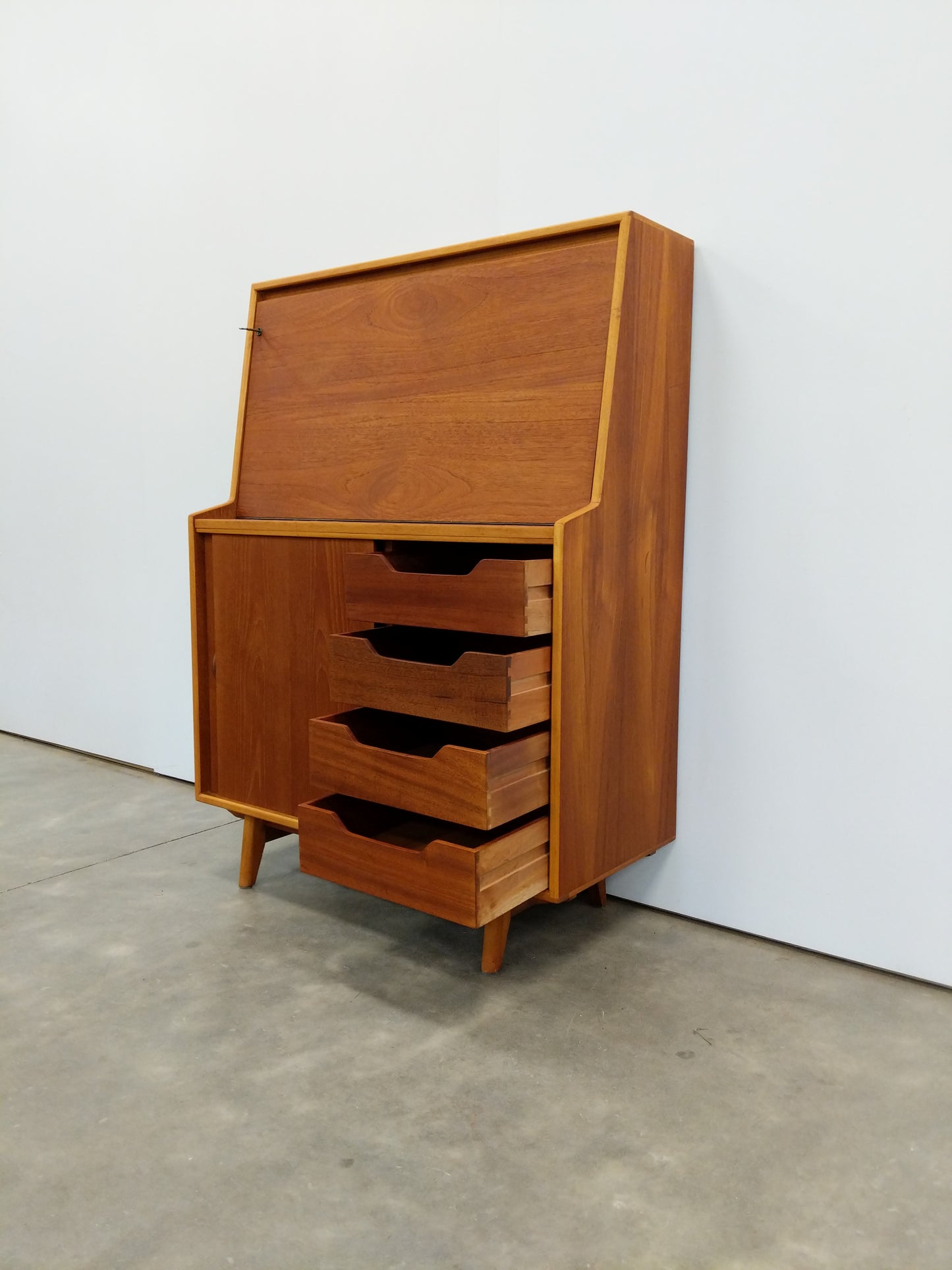 Vintage Mid Century Modern Teak Secretary Desk by Herbert E. Gibbs