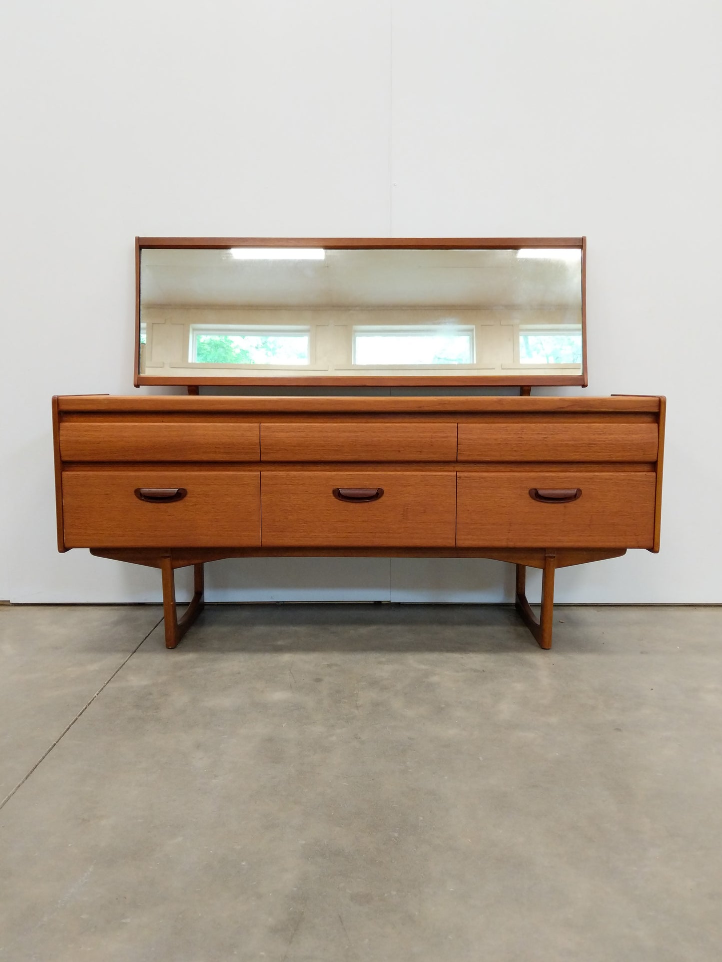 Vintage Mid Century Modern Teak Dressing Table / Dresser with Mirror by William Lawrence