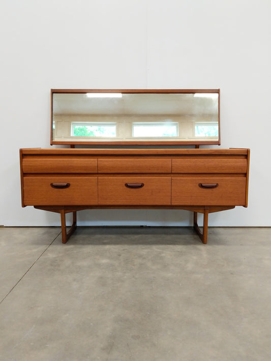 Vintage Mid Century Modern Teak Dressing Table / Dresser with Mirror by William Lawrence