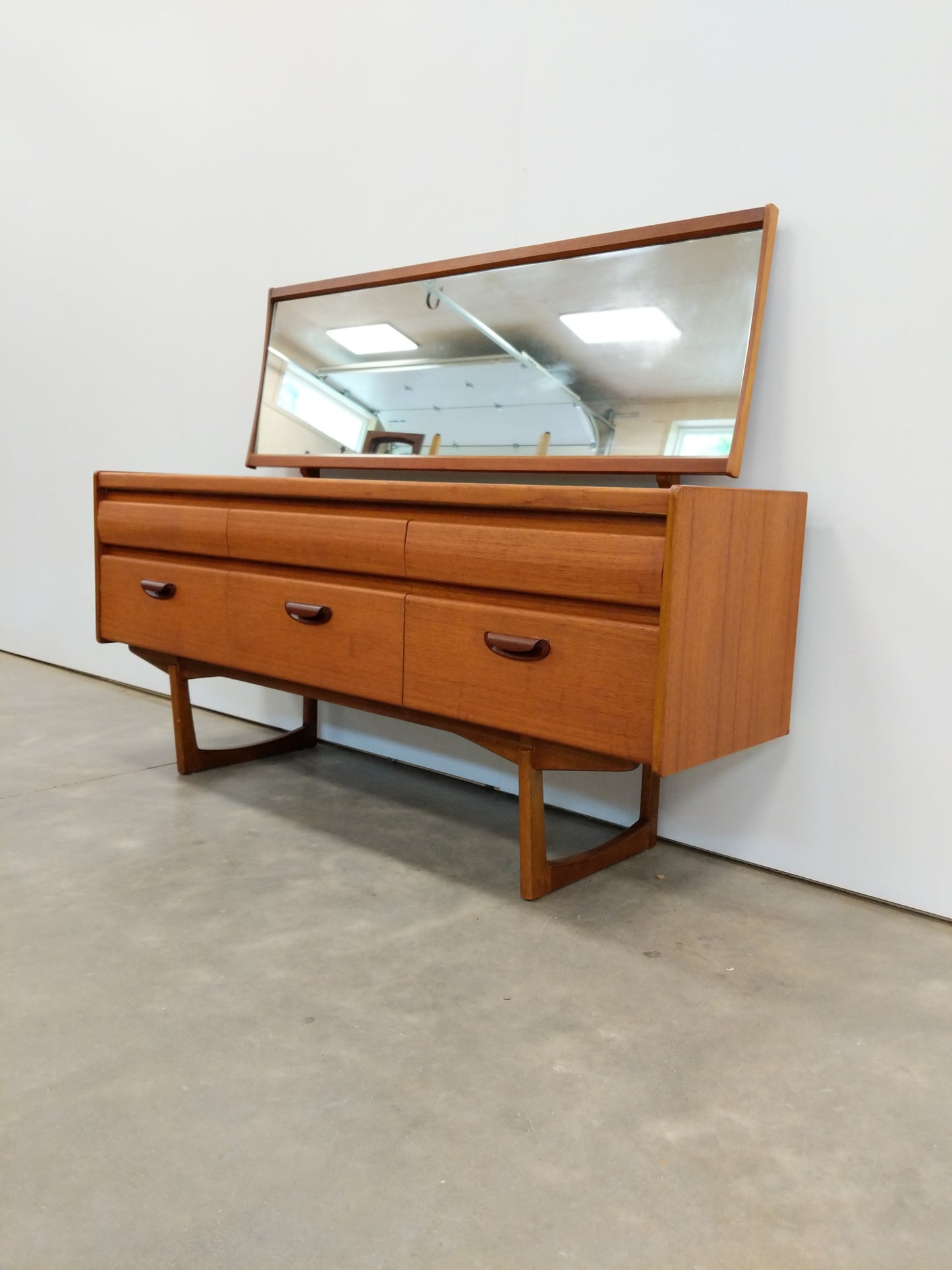 Vintage Mid Century Modern Teak Dressing Table / Dresser with Mirror by William Lawrence