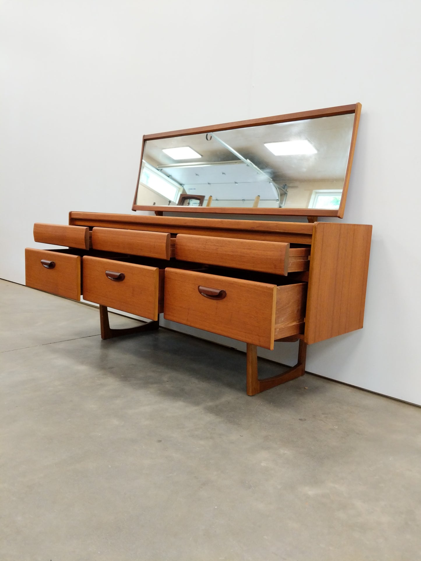Vintage Mid Century Modern Teak Dressing Table / Dresser with Mirror by William Lawrence