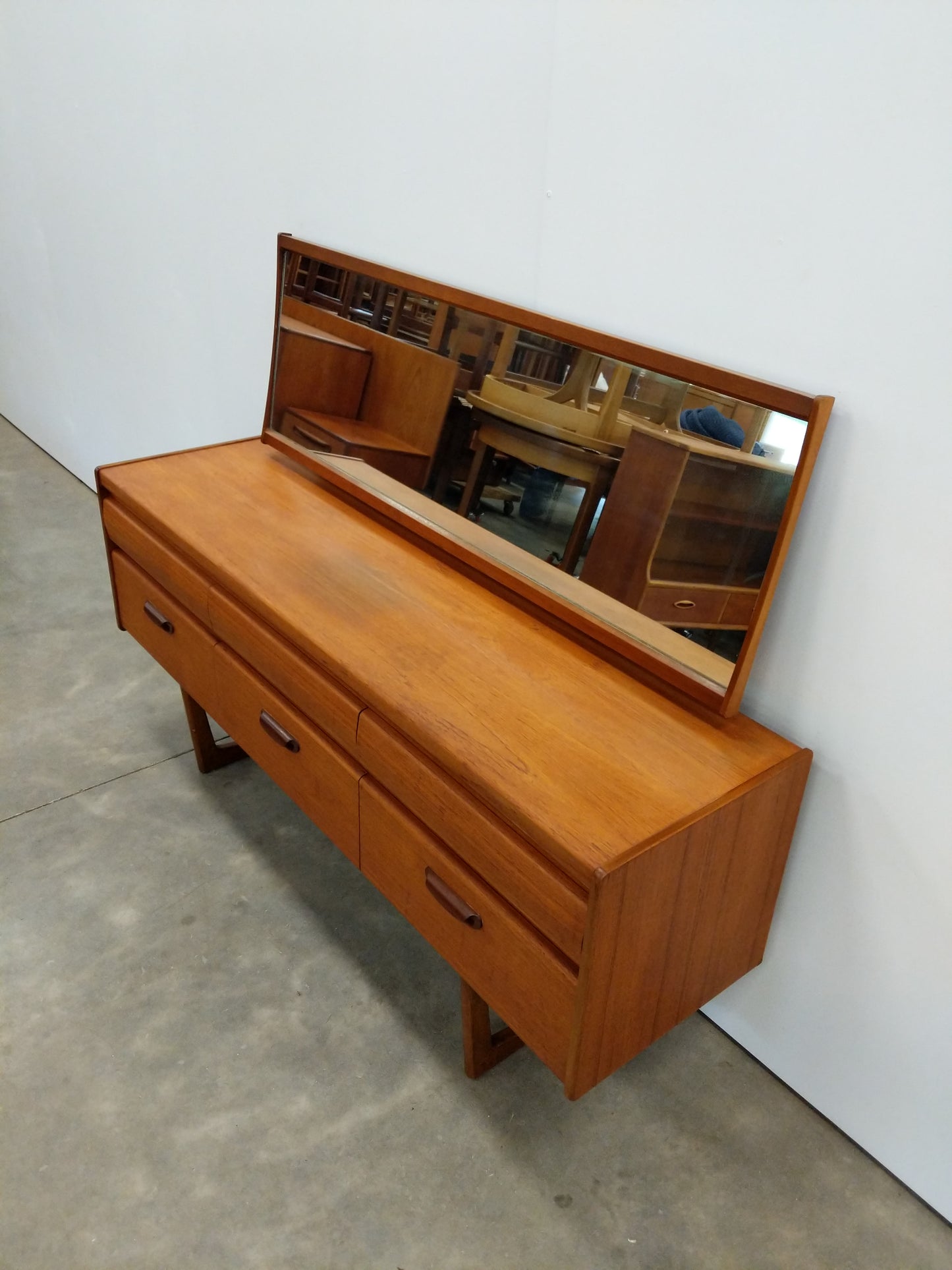 Vintage Mid Century Modern Teak Dressing Table / Dresser with Mirror by William Lawrence