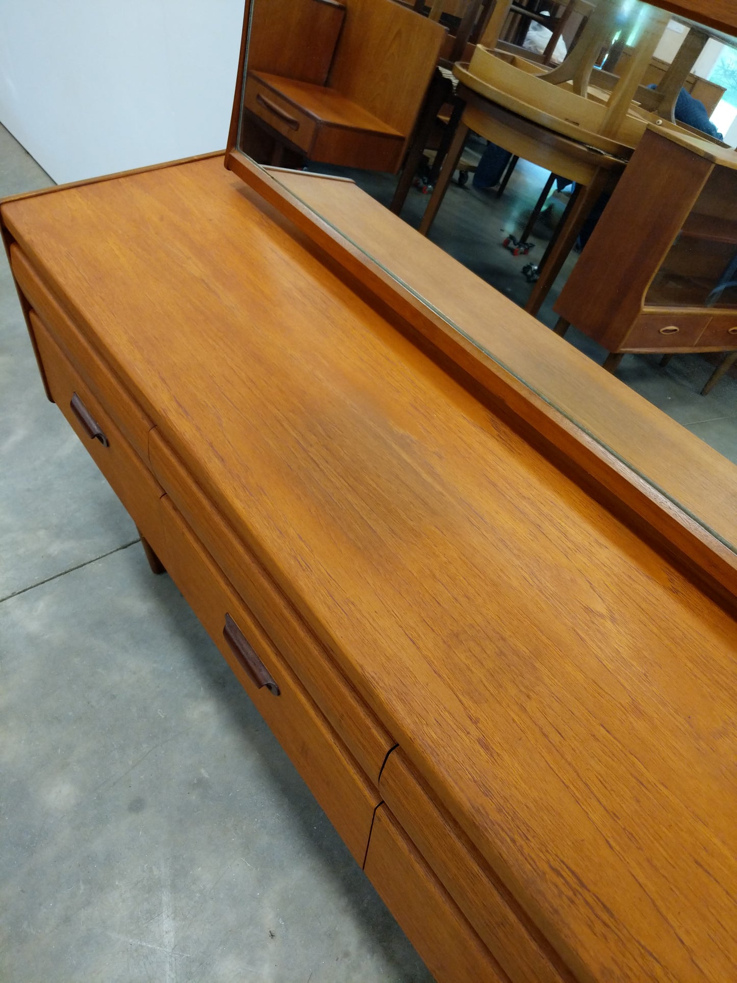 Vintage Mid Century Modern Teak Dressing Table / Dresser with Mirror by William Lawrence