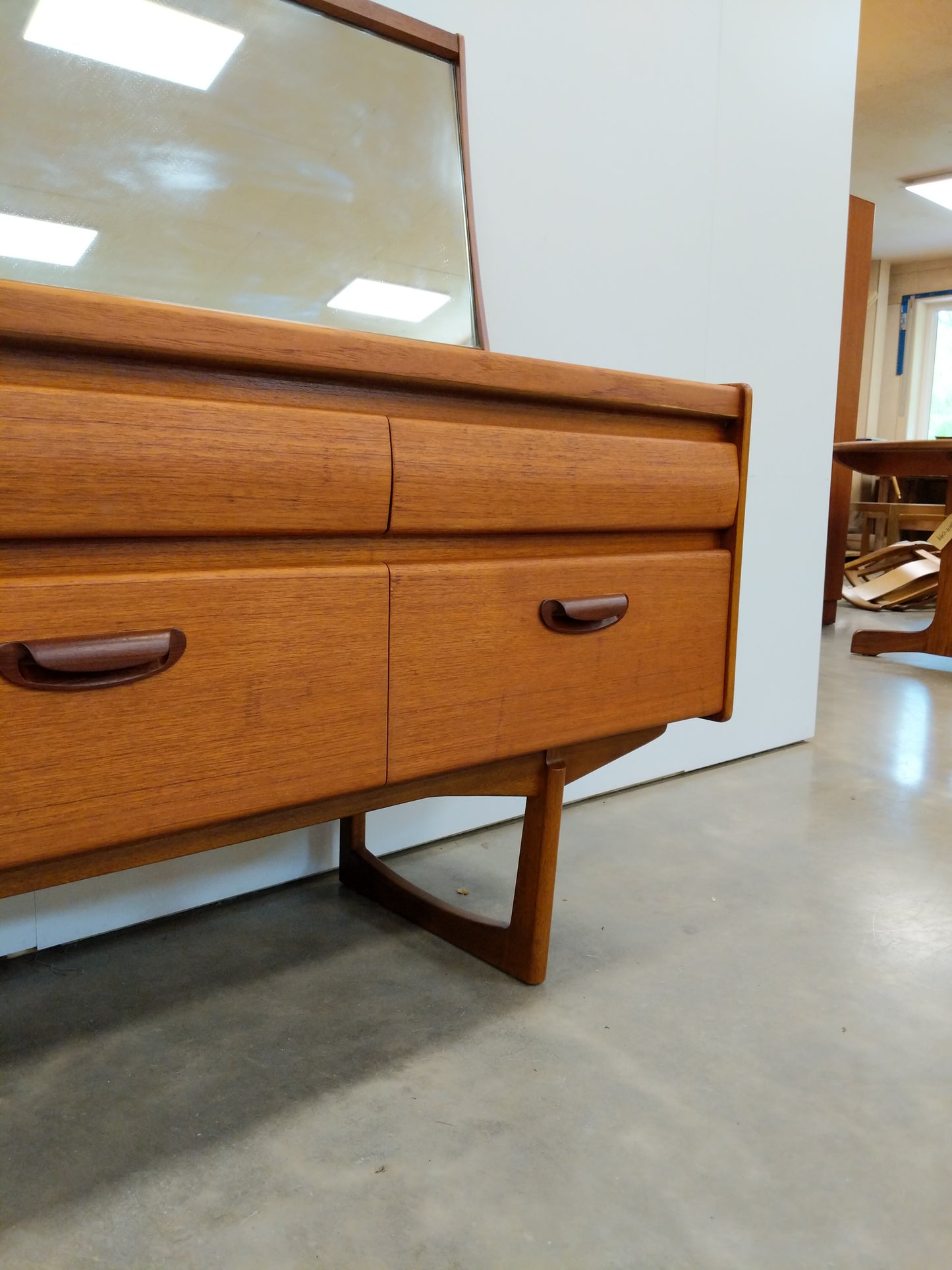 Vintage Mid Century Modern Teak Dressing Table / Dresser with Mirror by William Lawrence
