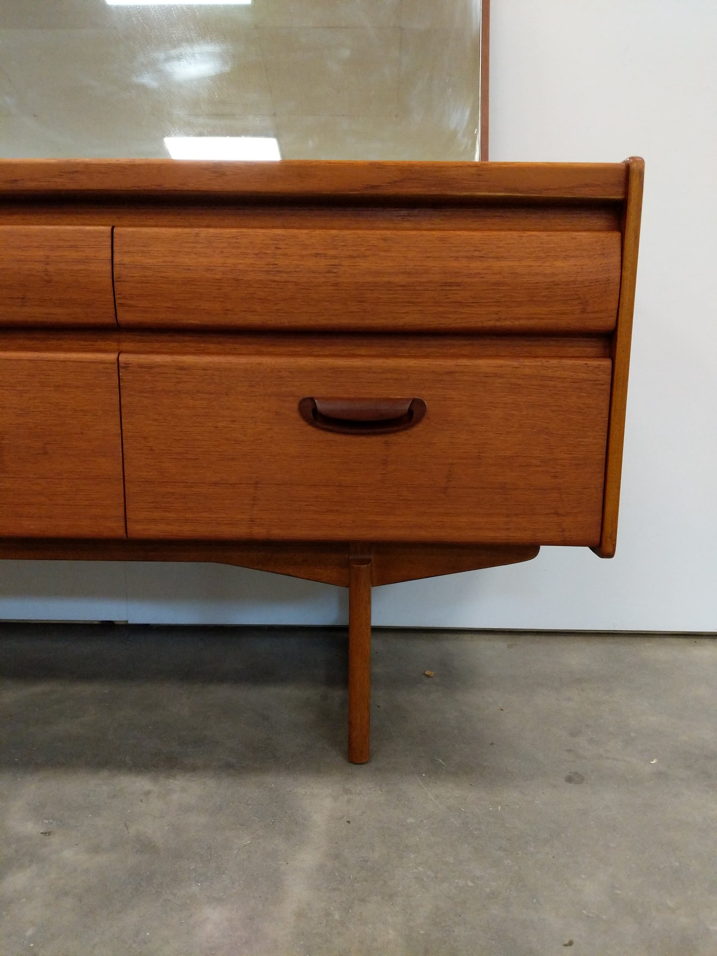 Vintage Mid Century Modern Teak Dressing Table / Dresser with Mirror by William Lawrence