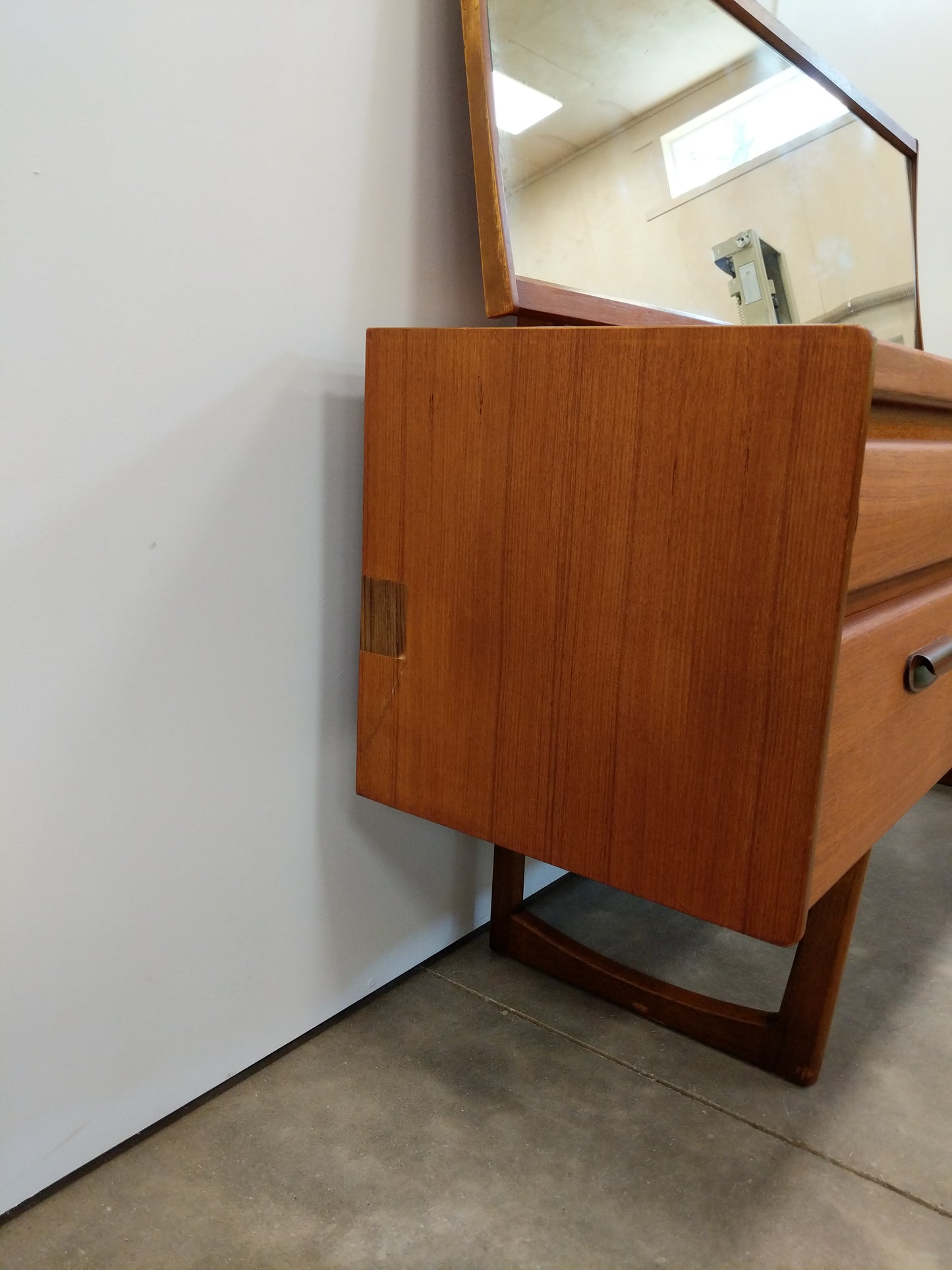 Vintage Mid Century Modern Teak Dressing Table / Dresser with Mirror by William Lawrence