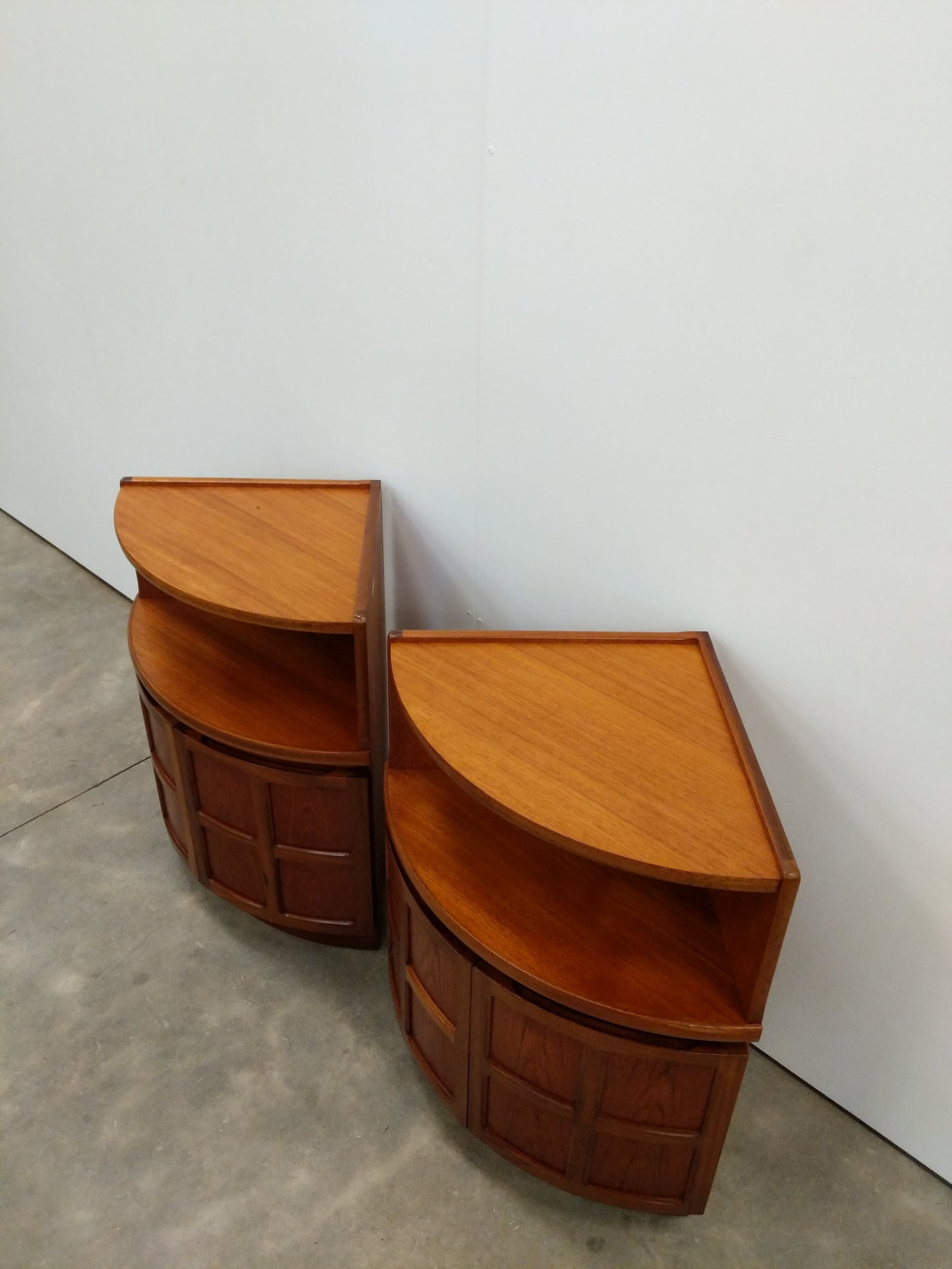 Pair of Vintage Mid Century Modern Teak Low Corner Cabinets by Nathan