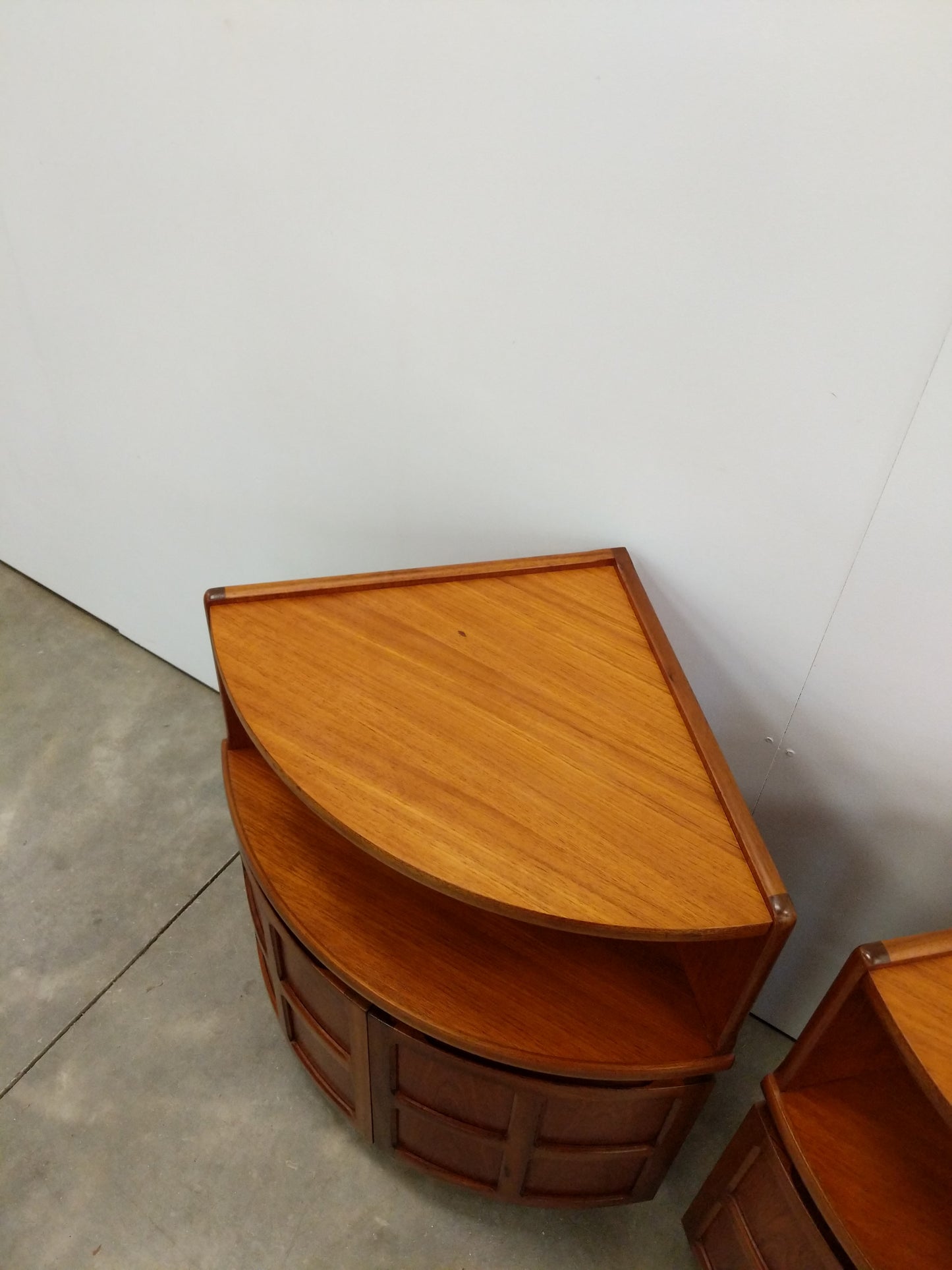 Pair of Vintage Mid Century Modern Teak Low Corner Cabinets by Nathan