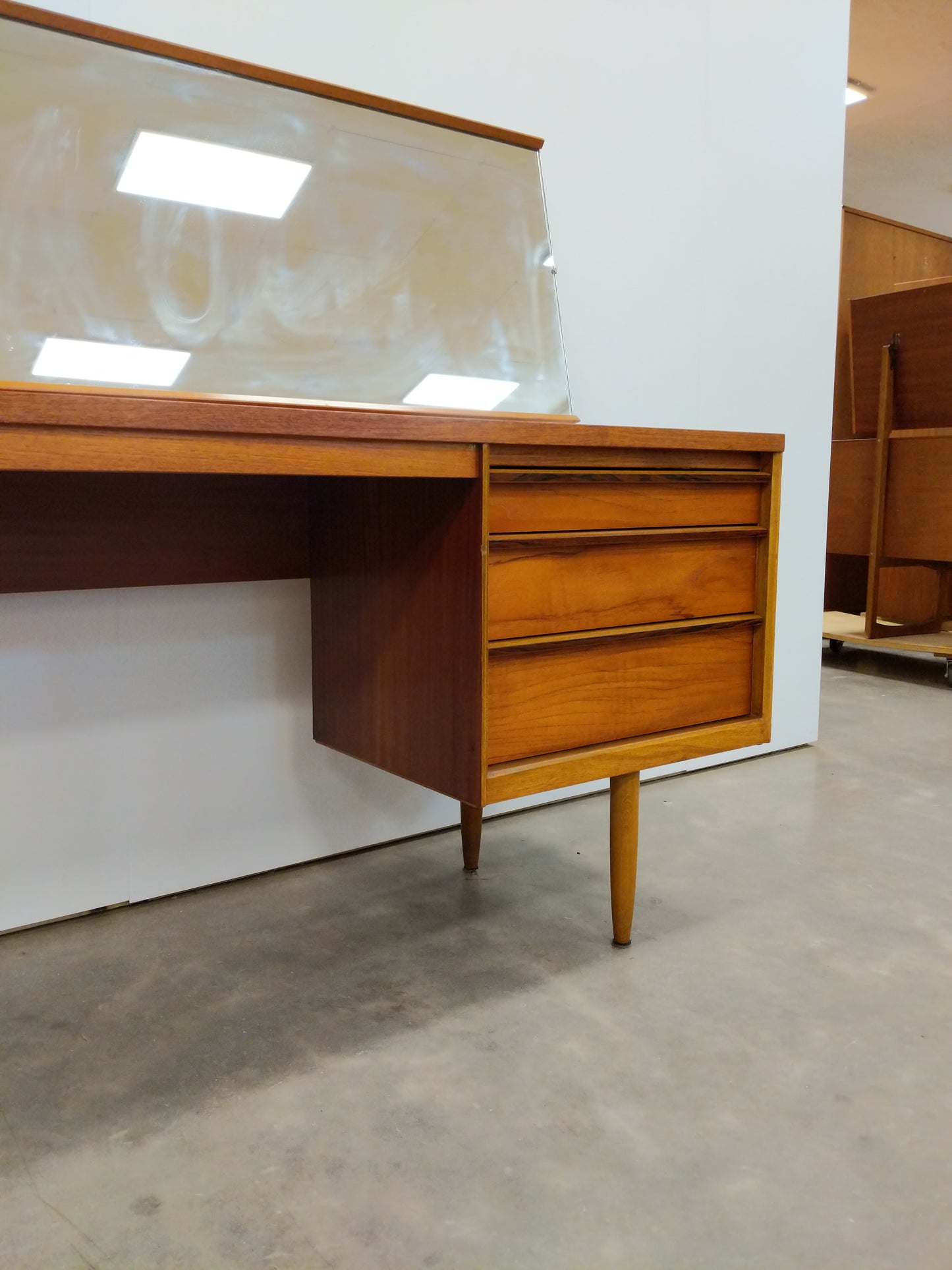 Vintage Mid Century Modern Teak Dressing Table / Desk with Mirror by Austinsuite