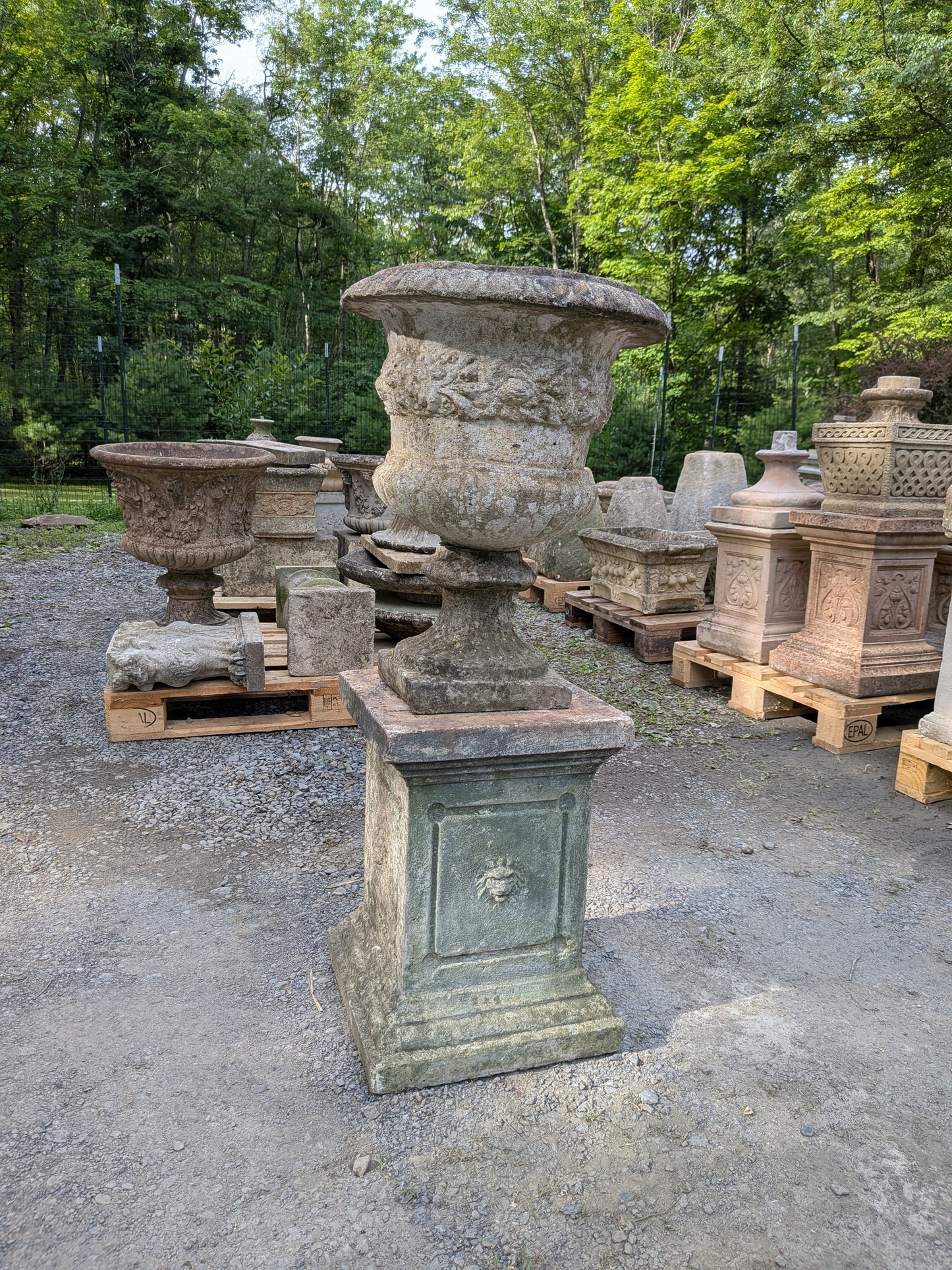 British Cast Stone Planter / Jardiniere on Plinth
