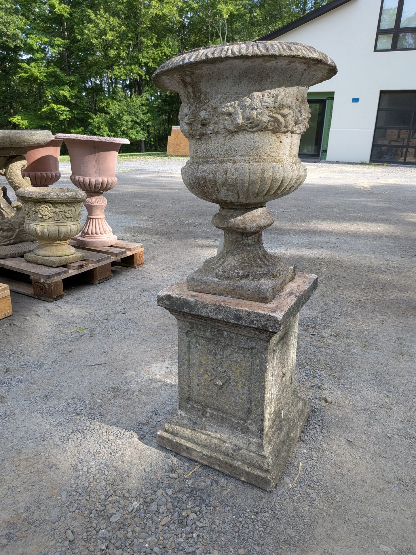 British Cast Stone Planter / Jardiniere on Plinth