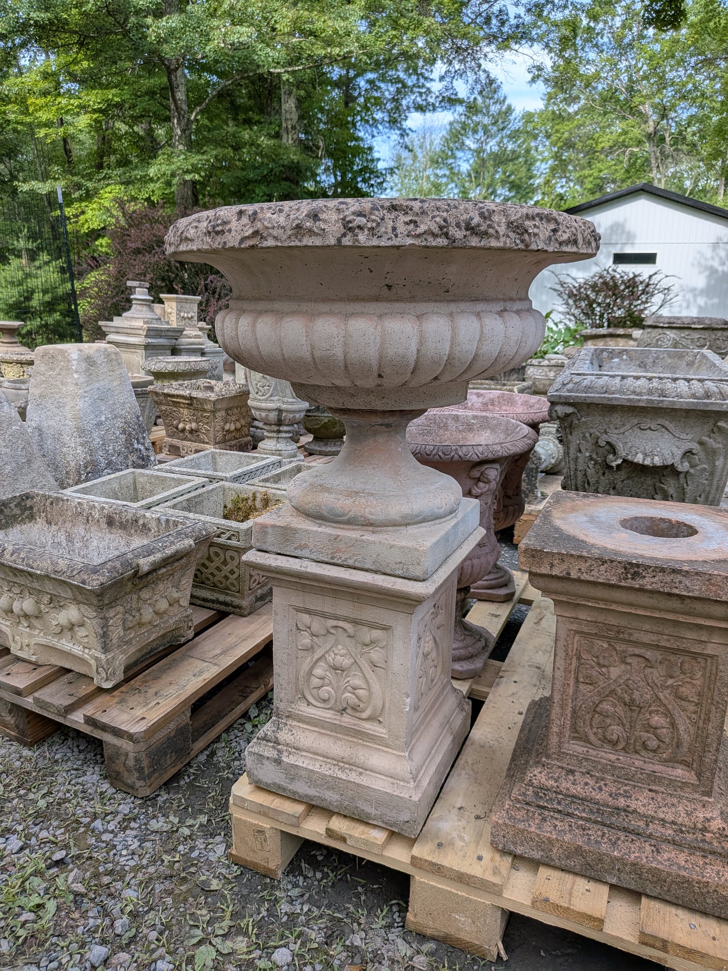 British Cast Stone Planter / Jardiniere on Plinth