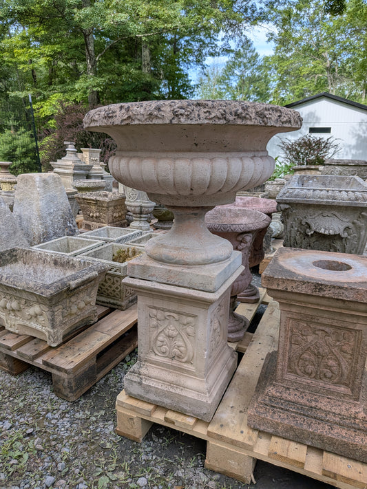 British Cast Stone Planter / Jardiniere on Plinth