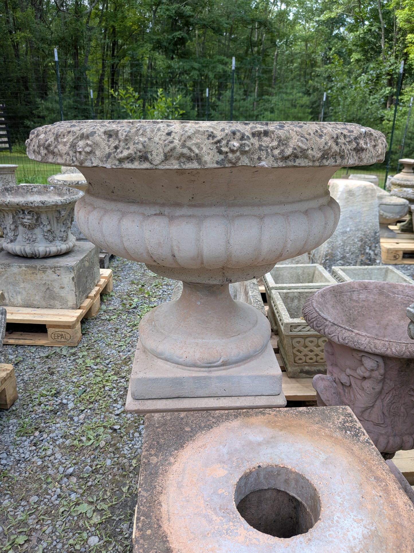 British Cast Stone Planter / Jardiniere on Plinth