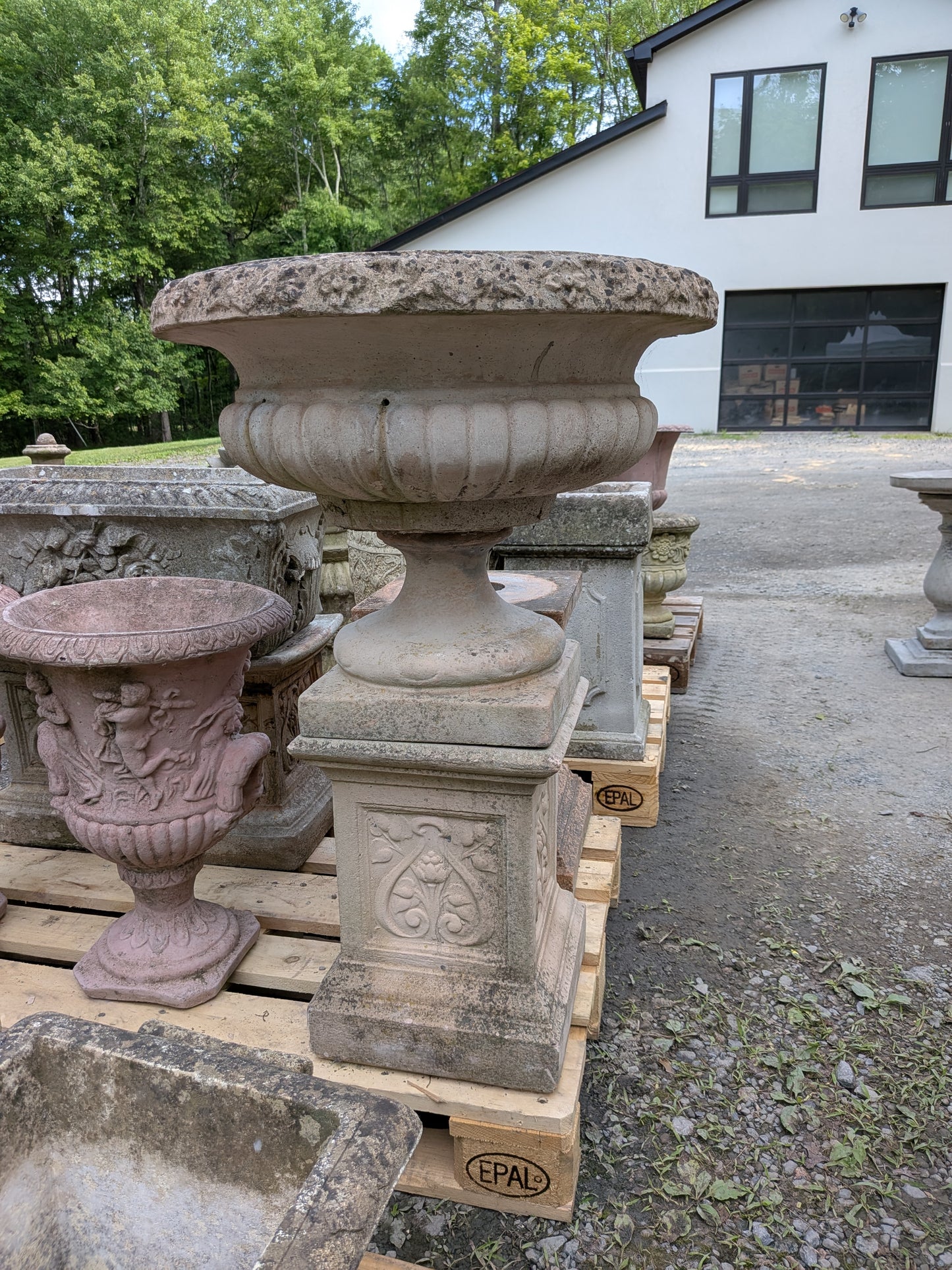 British Cast Stone Planter / Jardiniere on Plinth