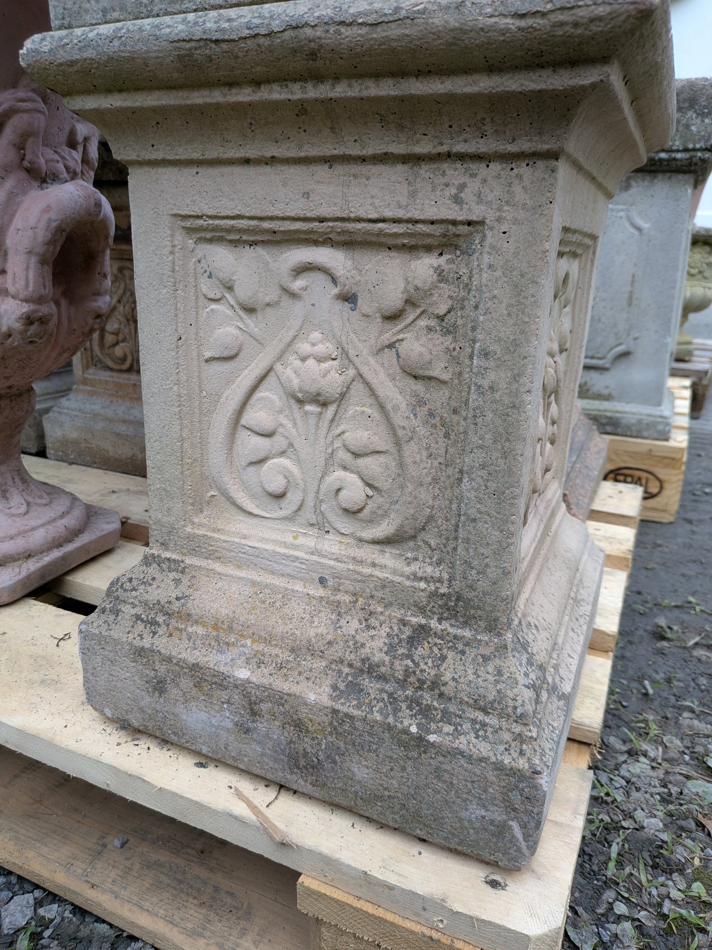 British Cast Stone Planter / Jardiniere on Plinth