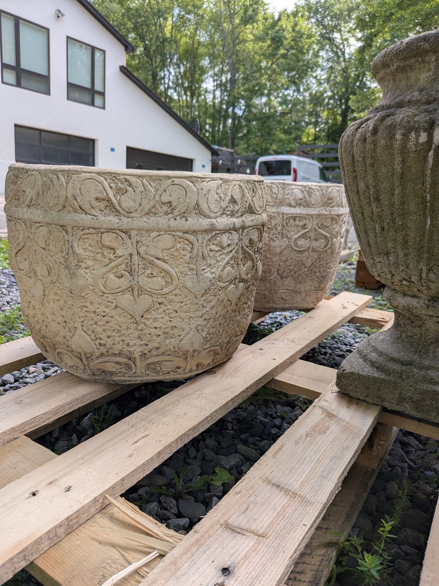 2 British Cast Stone Planters / Jardinieres