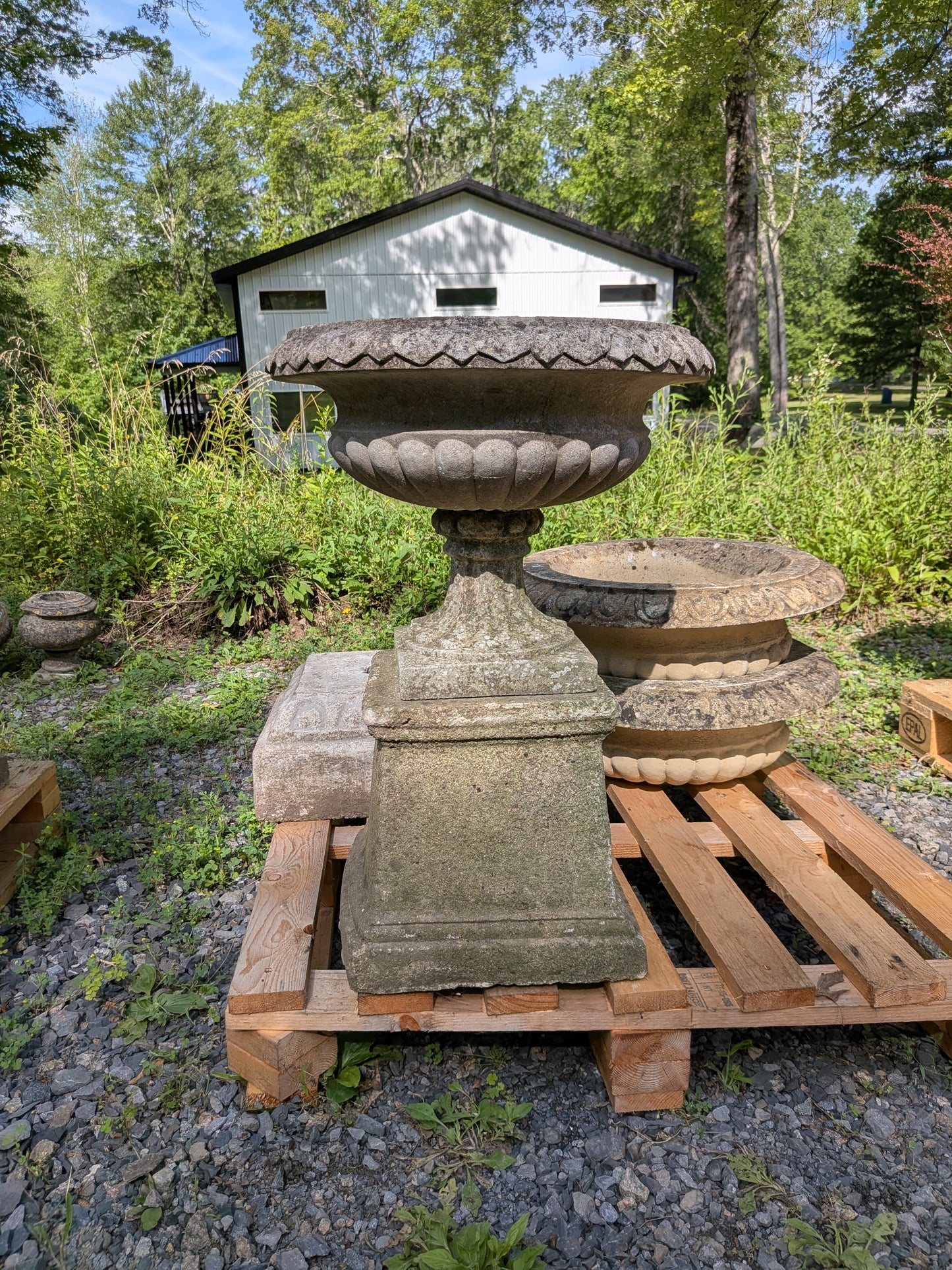 British Cast Stone Planter / Jardiniere on Plinth