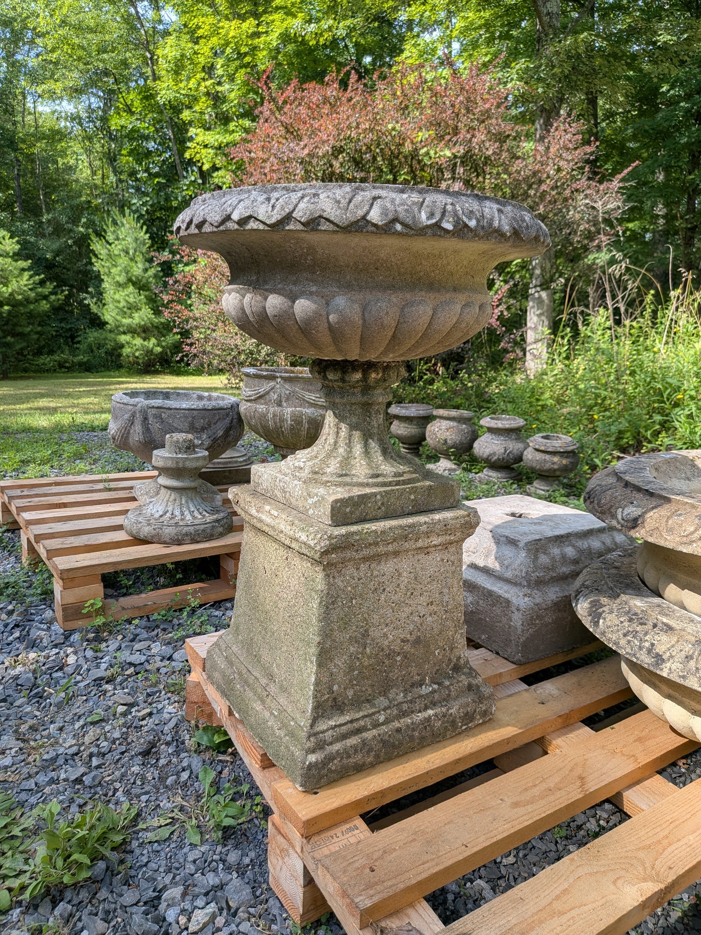 British Cast Stone Planter / Jardiniere on Plinth