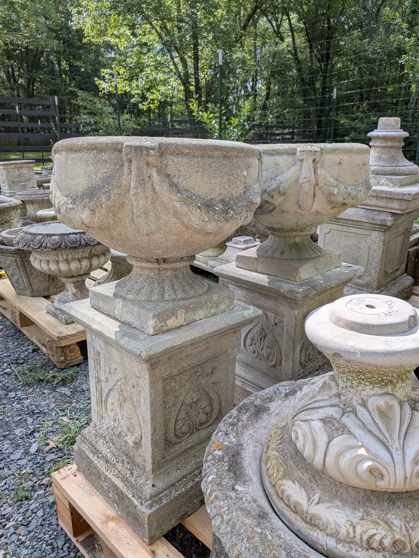Pair of British Cast Stone Planters / Jardinieres on Plinths