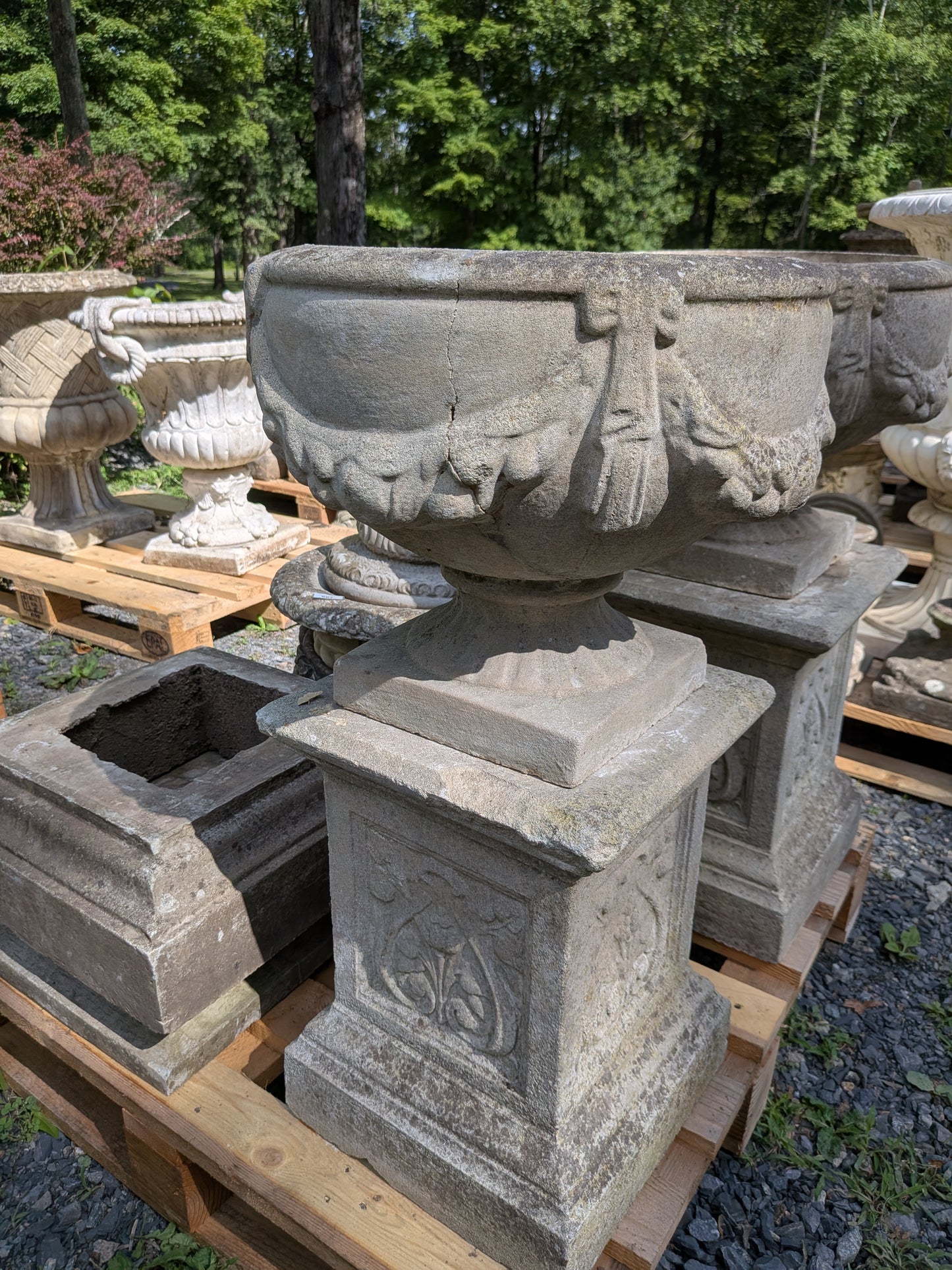 Pair of British Cast Stone Planters / Jardinieres on Plinths