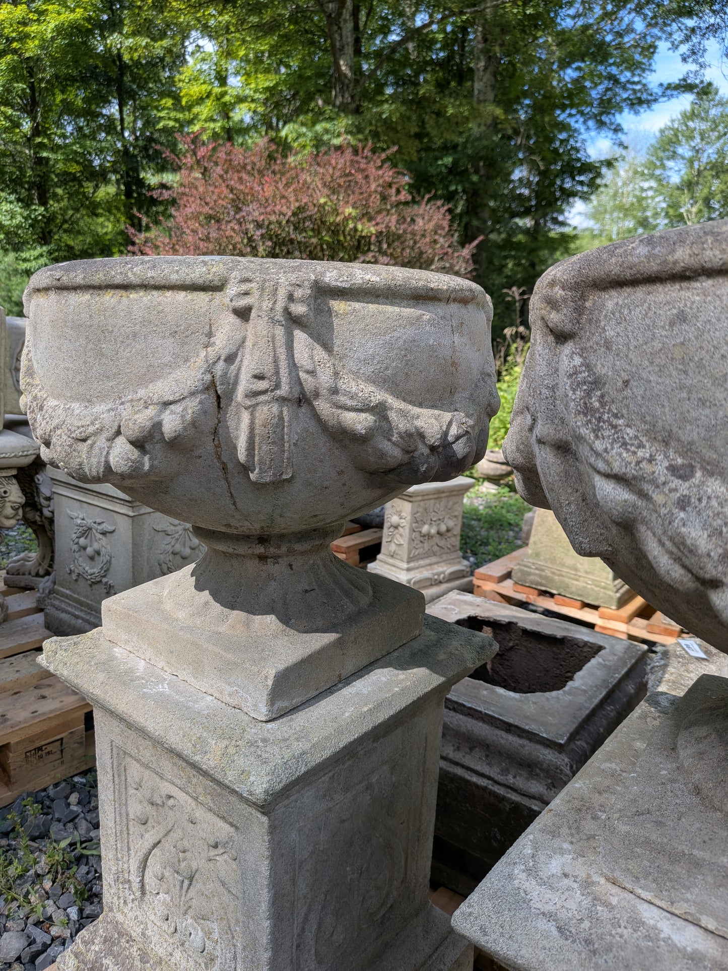 Pair of British Cast Stone Planters / Jardinieres on Plinths