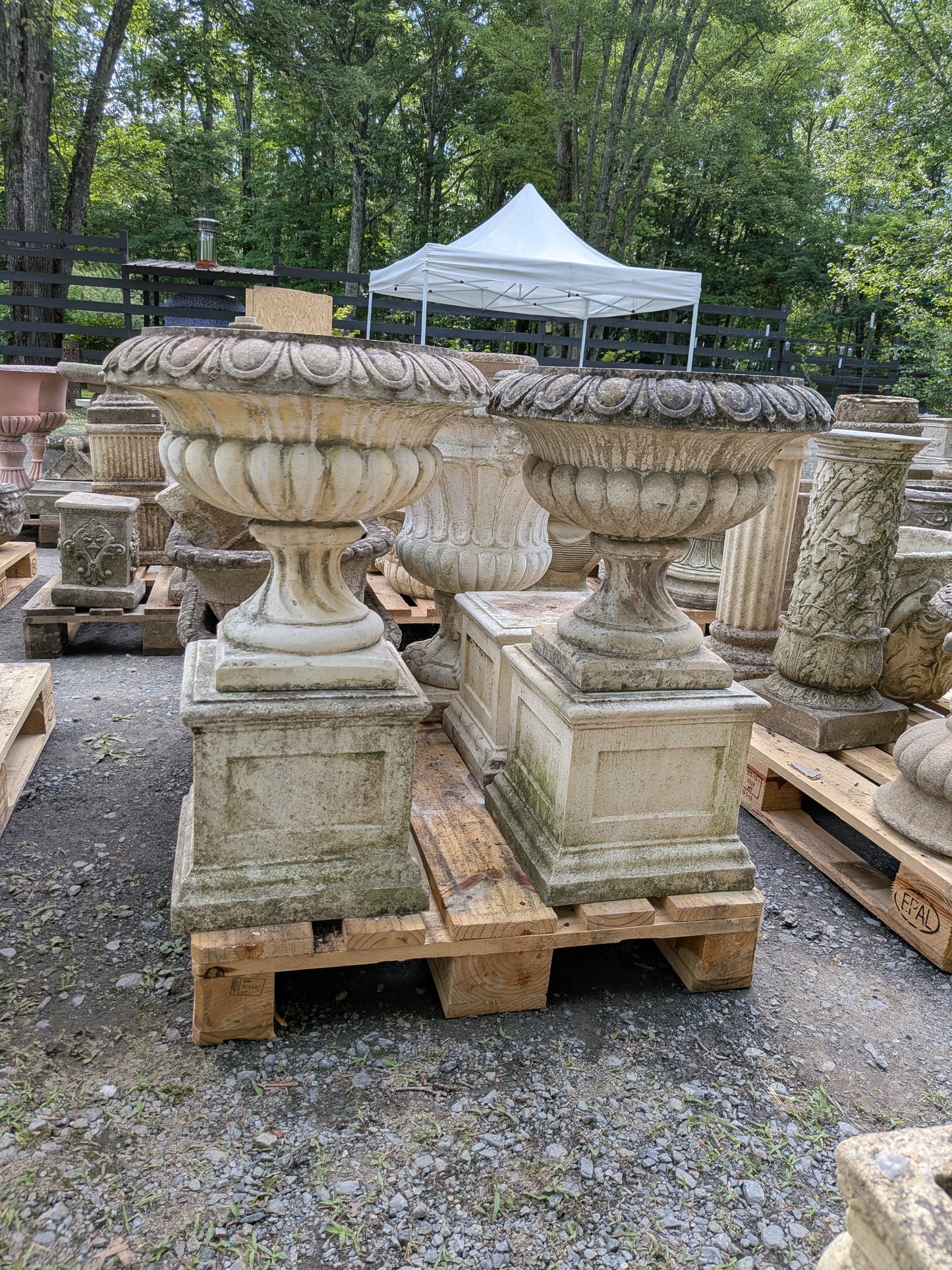 Pair of British Cast Stone Planters / Jardinieres on Plinths