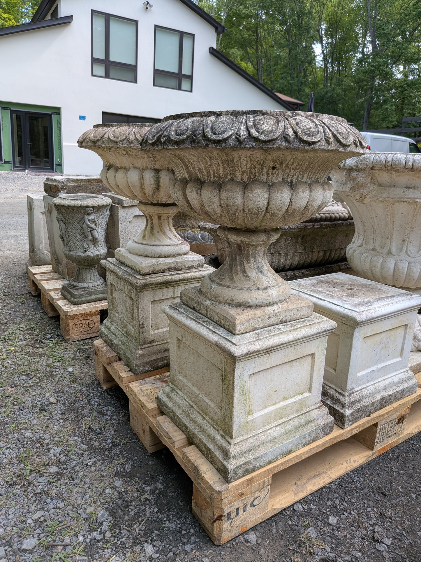 Pair of British Cast Stone Planters / Jardinieres on Plinths
