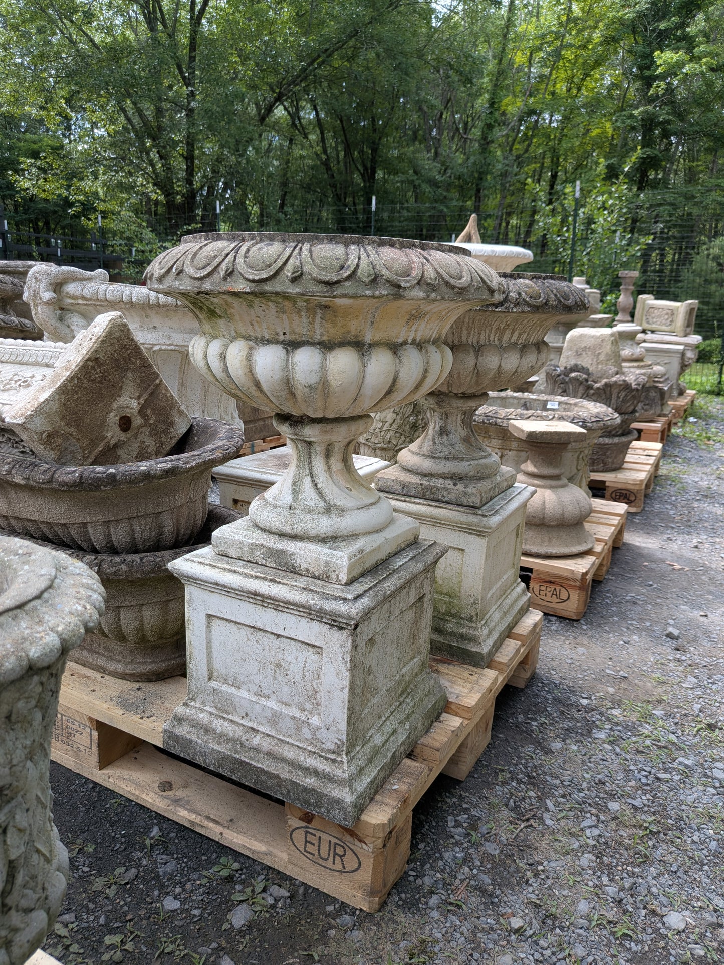 Pair of British Cast Stone Planters / Jardinieres on Plinths