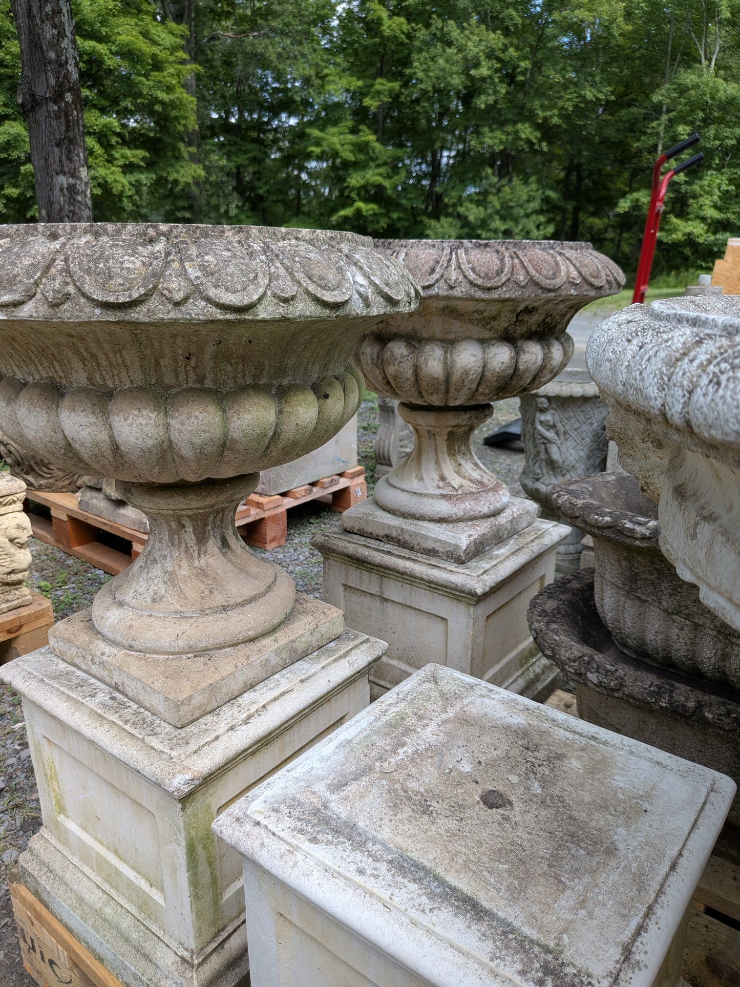 Pair of British Cast Stone Planters / Jardinieres on Plinths
