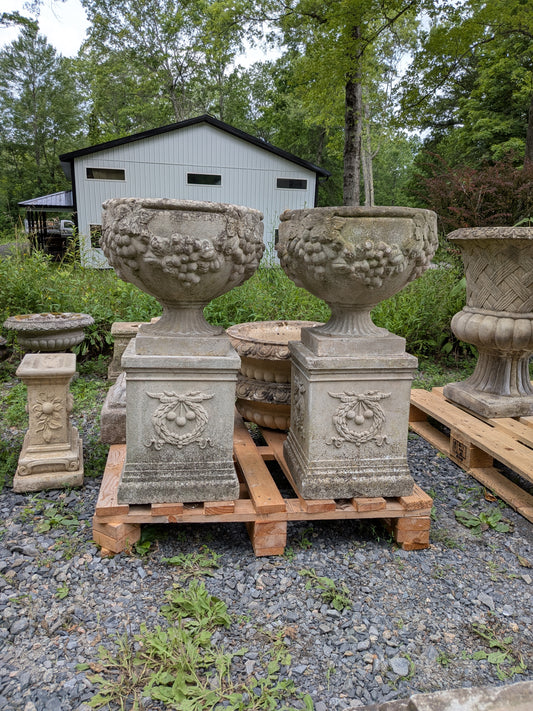 Pair of British Cast Stone Planters / Jardinieres on Plinths