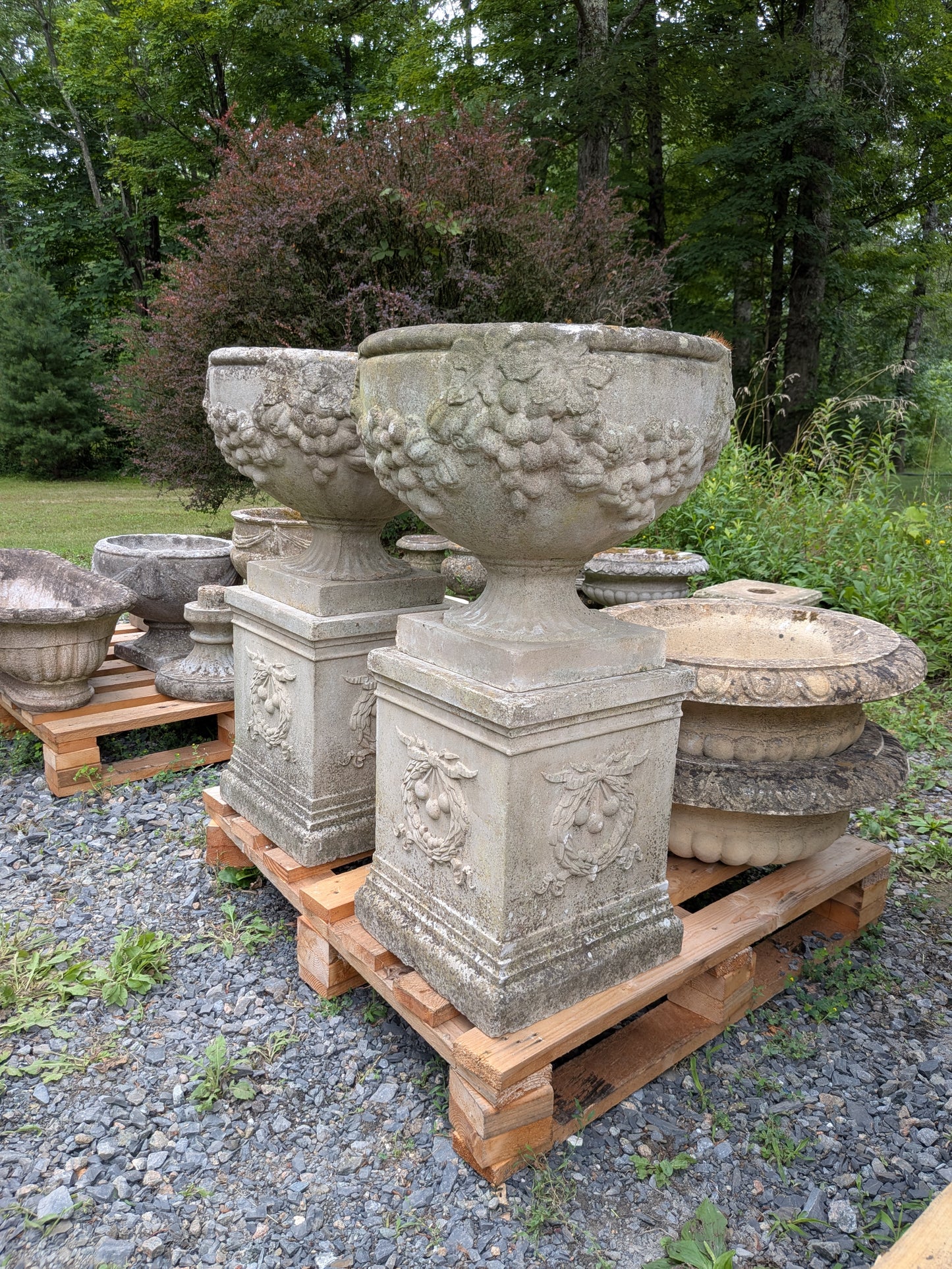 Pair of British Cast Stone Planters / Jardinieres on Plinths