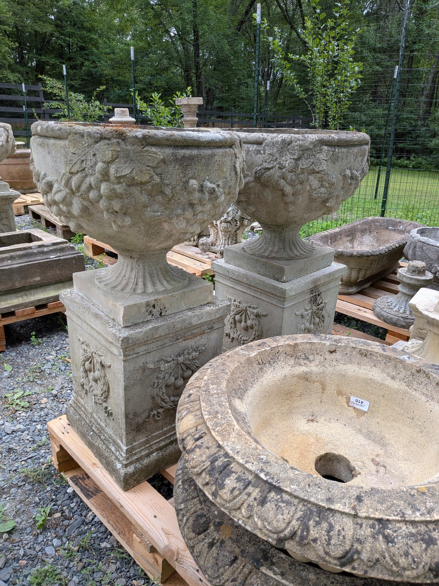 Pair of British Cast Stone Planters / Jardinieres on Plinths