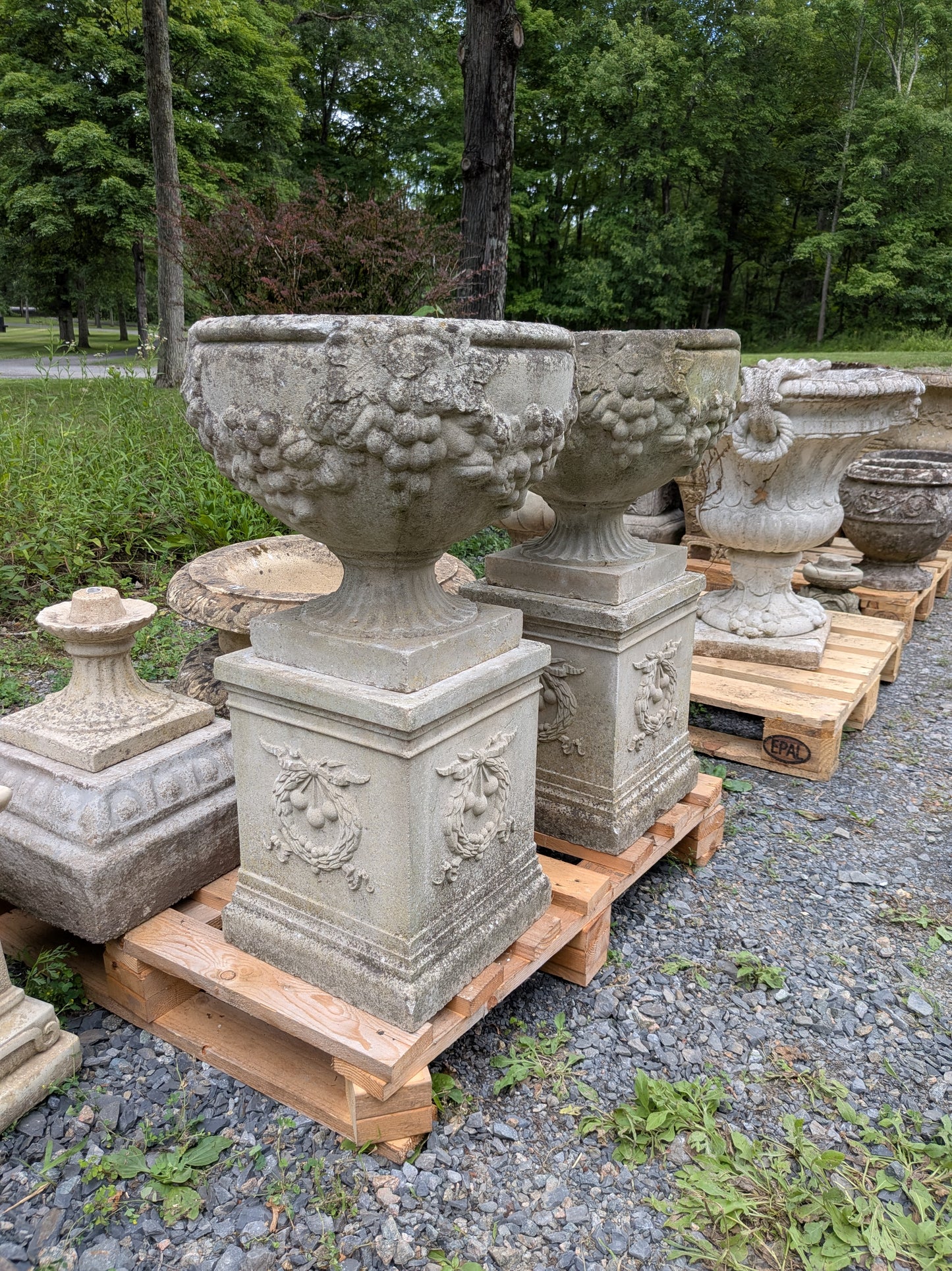 Pair of British Cast Stone Planters / Jardinieres on Plinths