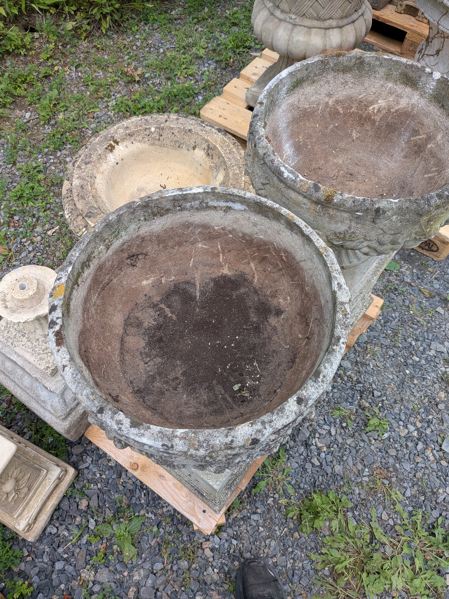 Pair of British Cast Stone Planters / Jardinieres on Plinths