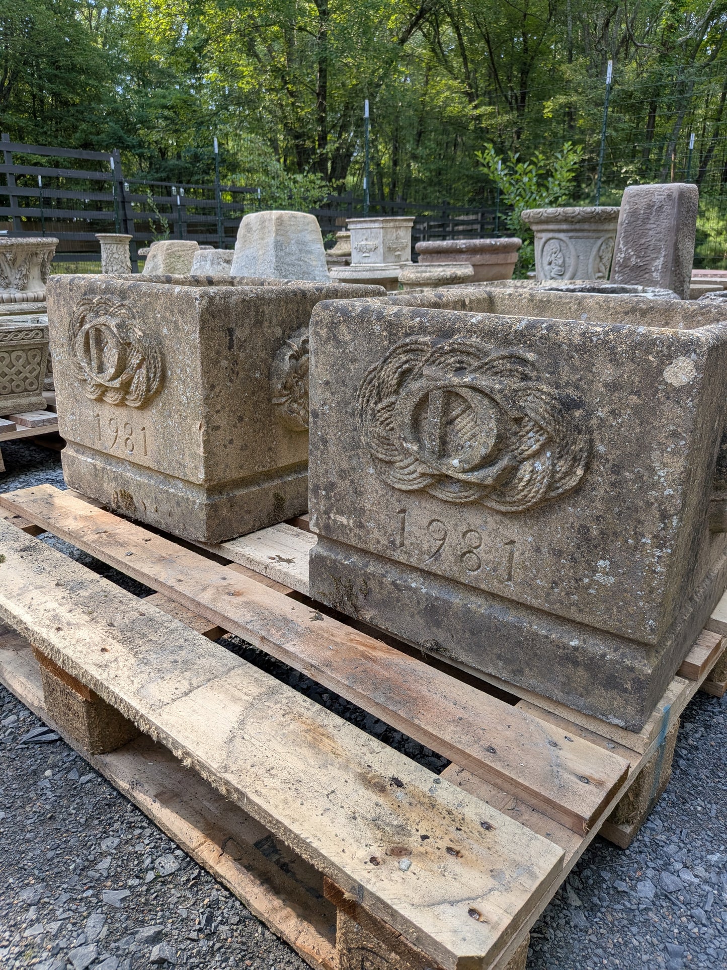 Pair of British Cast Stone Planters / Jardinieres