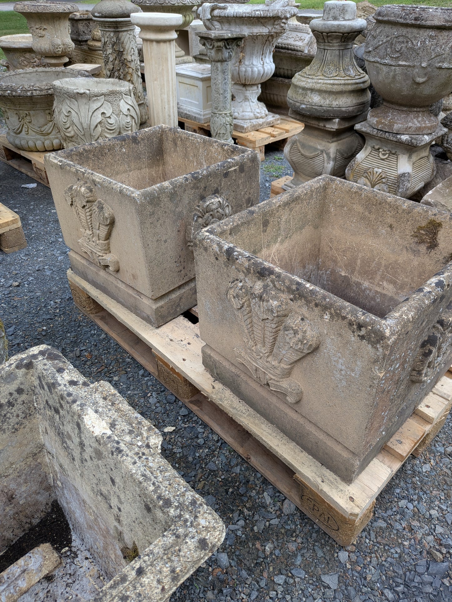 Pair of British Cast Stone Planters / Jardinieres