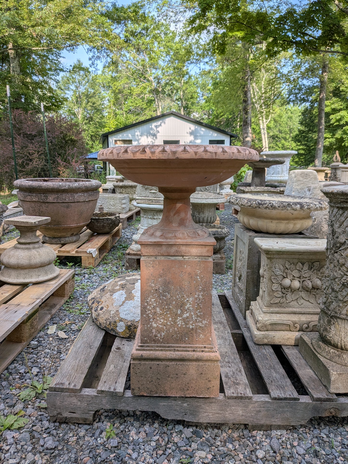 Terracotta Birdbath on Plinth