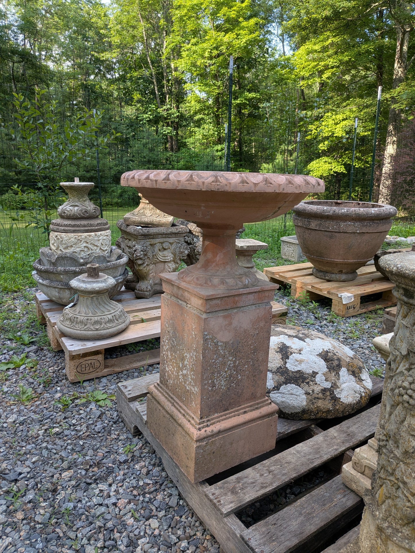 Terracotta Birdbath on Plinth