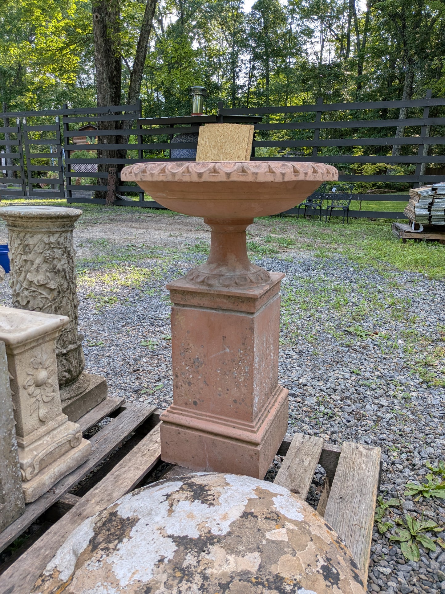 Terracotta Birdbath on Plinth