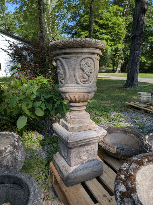 British Cast Stone Planter / Jardiniere on Plinth