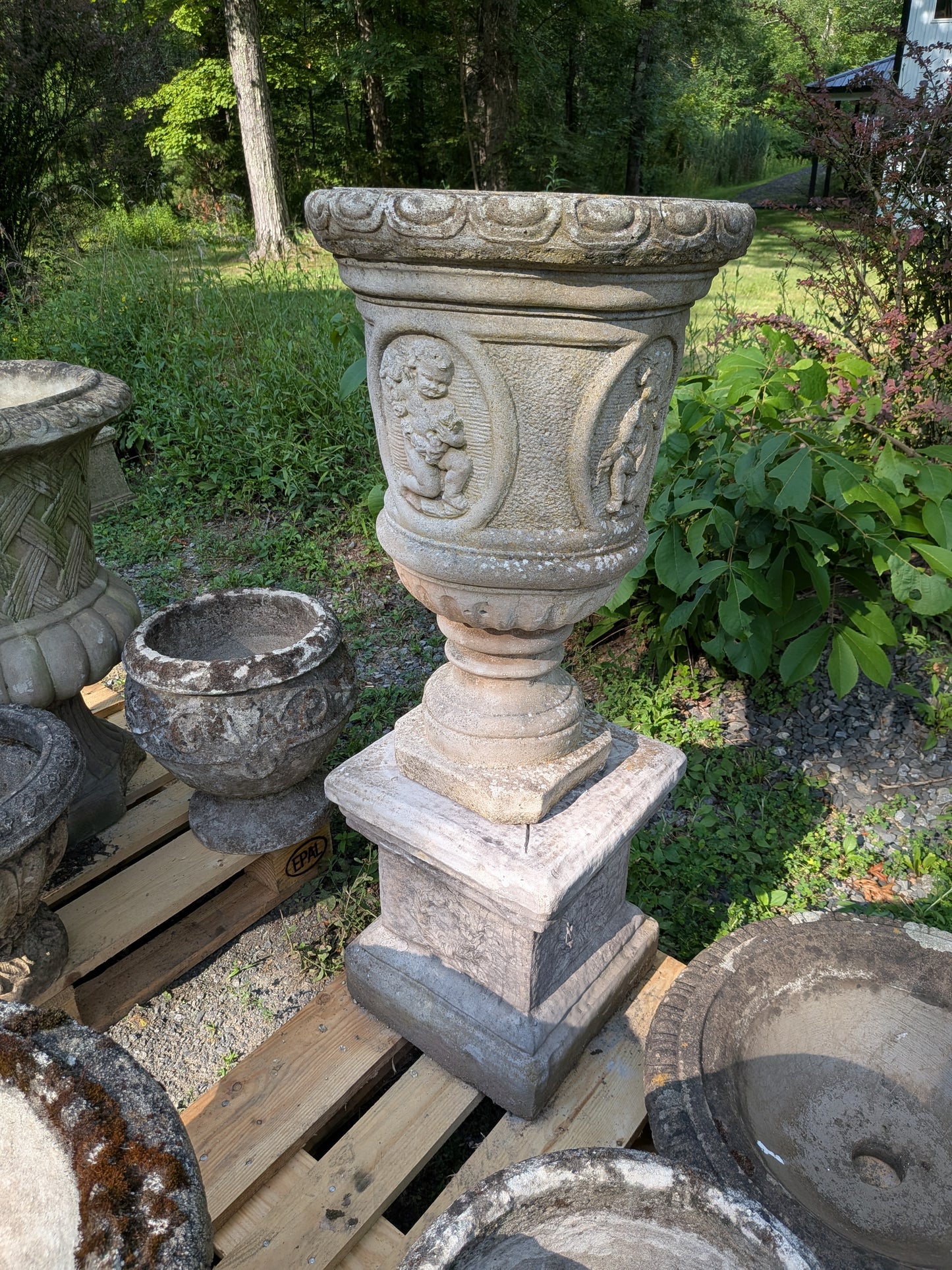British Cast Stone Planter / Jardiniere on Plinth