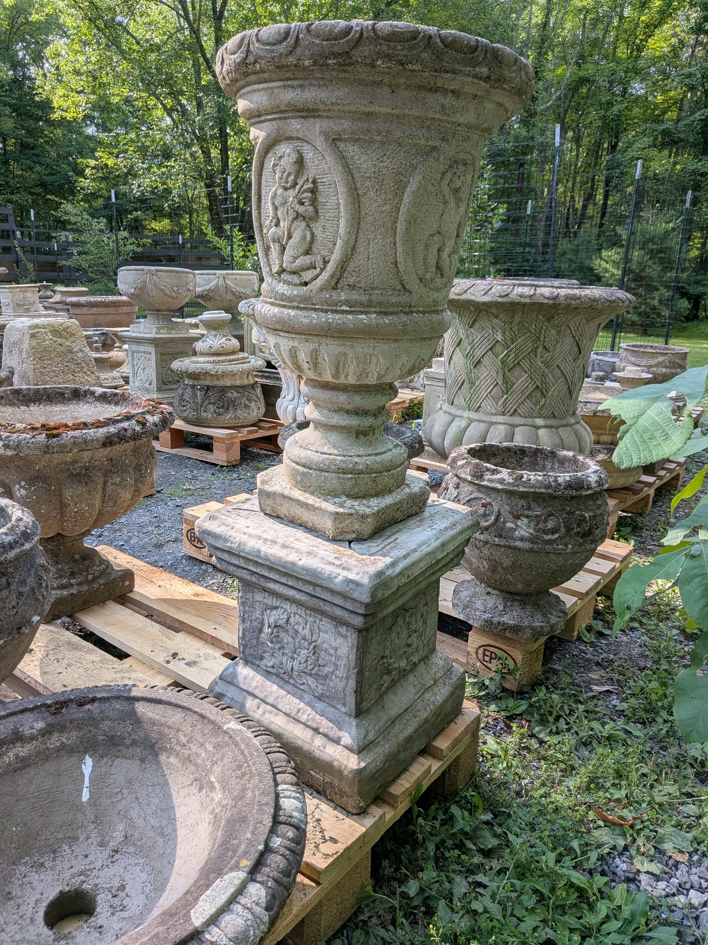 British Cast Stone Planter / Jardiniere on Plinth