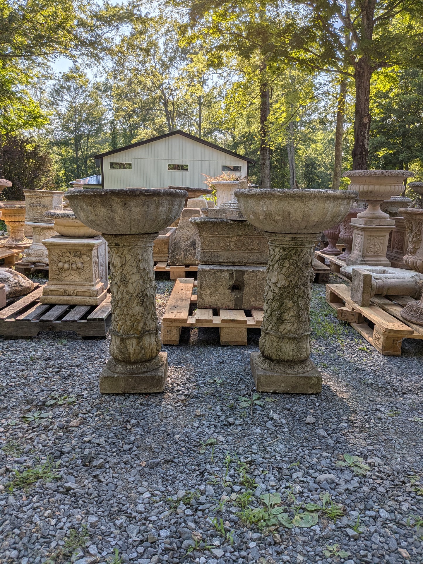 Pair of French Cast Stone Planters / Jardinieres on Columns