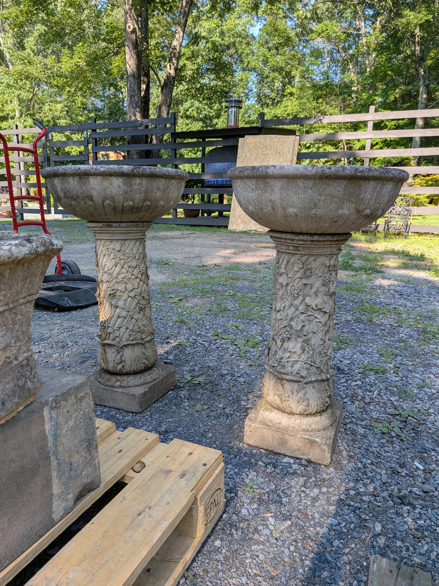 Pair of French Cast Stone Planters / Jardinieres on Columns