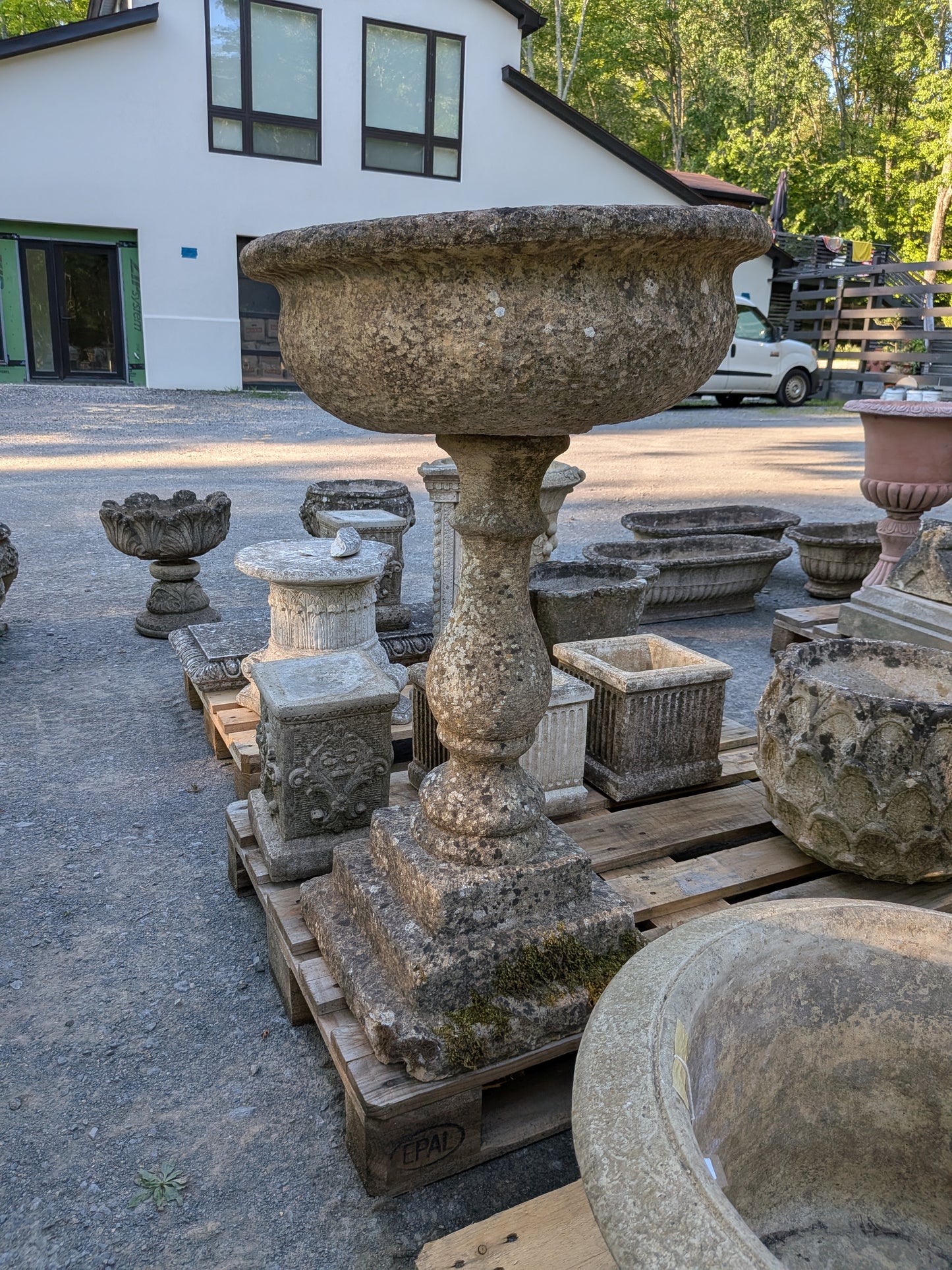British Cast Stone Planter / Jardiniere on Pedestal